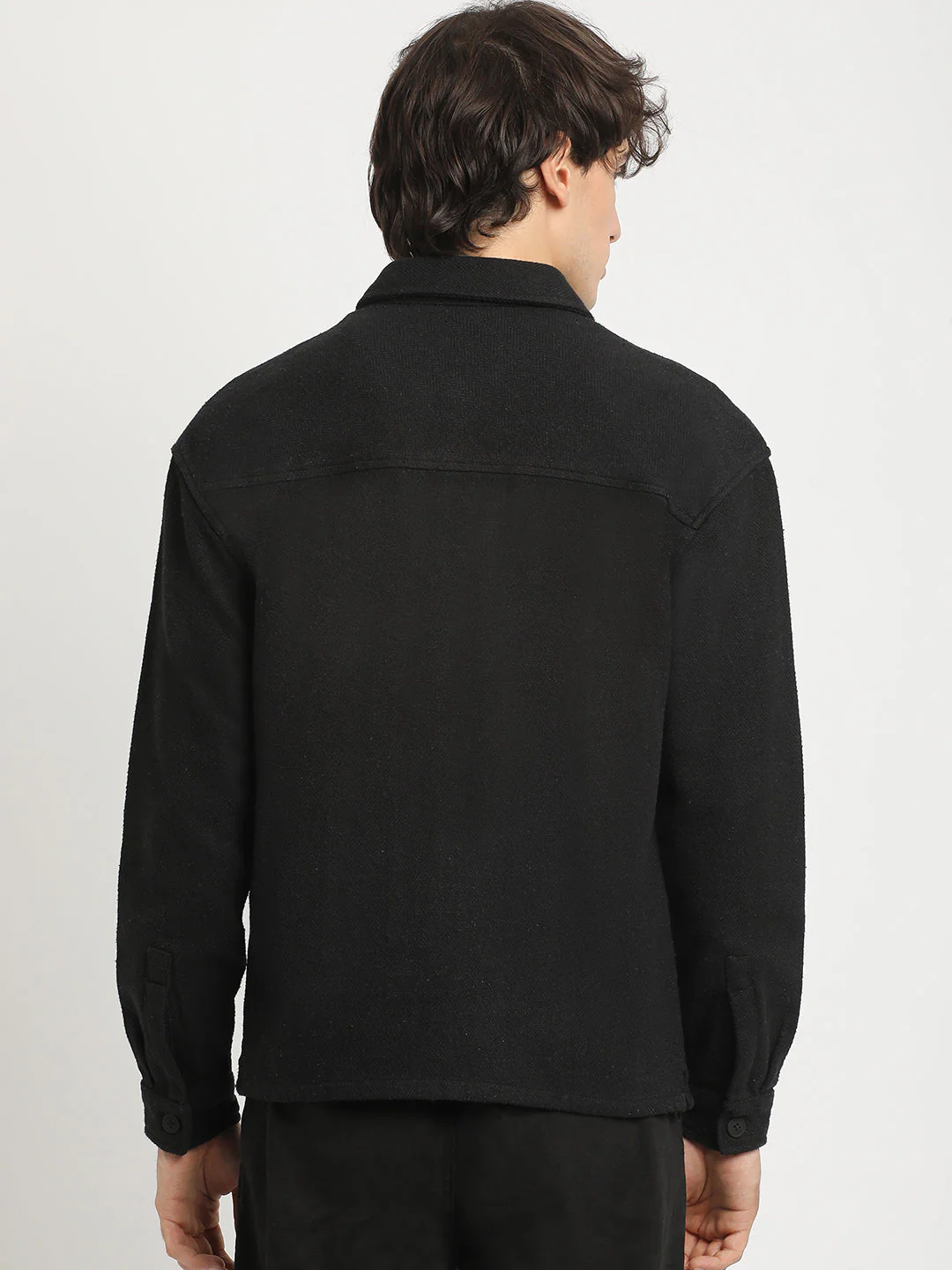 Men Black Solid Regular Fit Cotton Overshirt - Image 4
