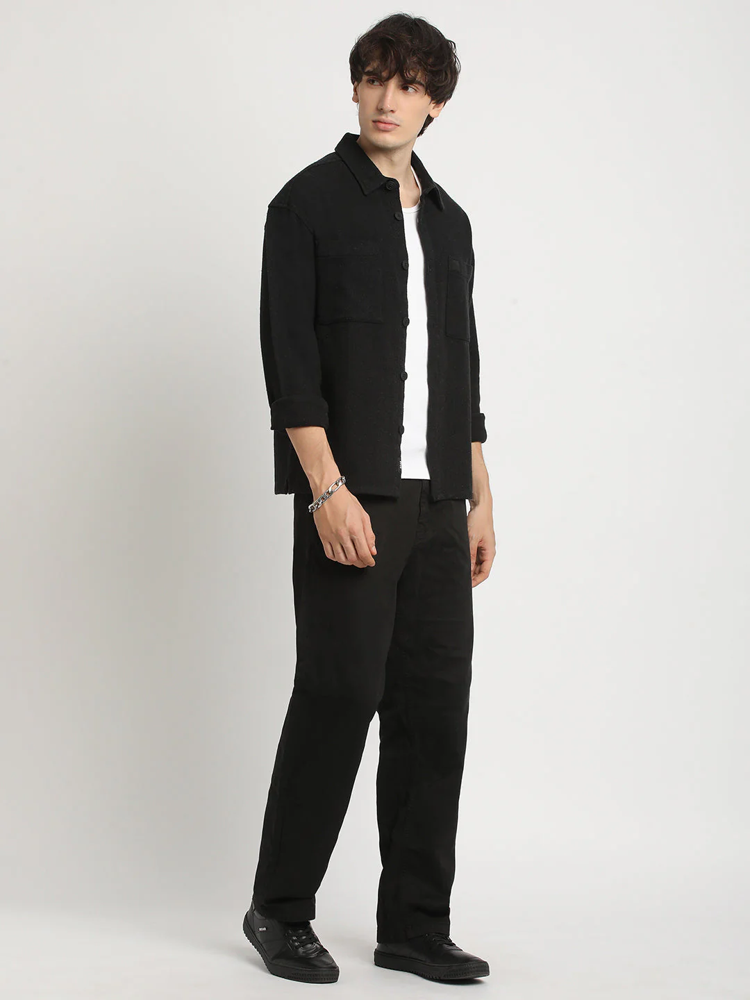 Men Black Solid Regular Fit Cotton Overshirt - Image 5