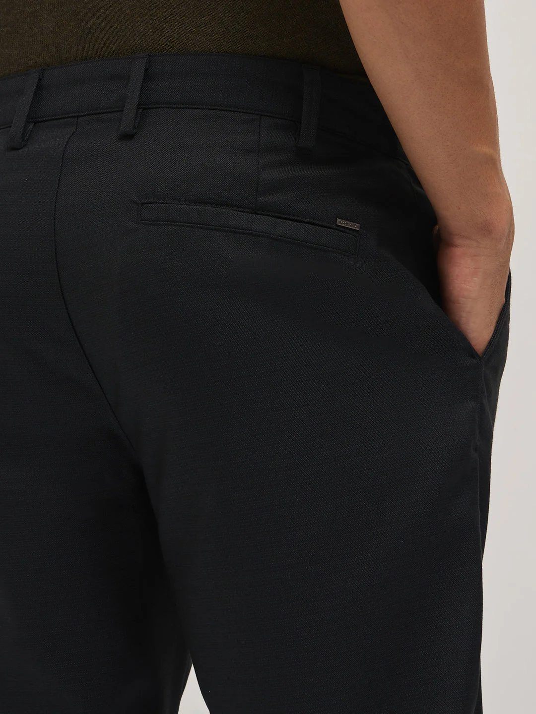 Men Black Solid Regular Fit Formal Trouser - Image 6