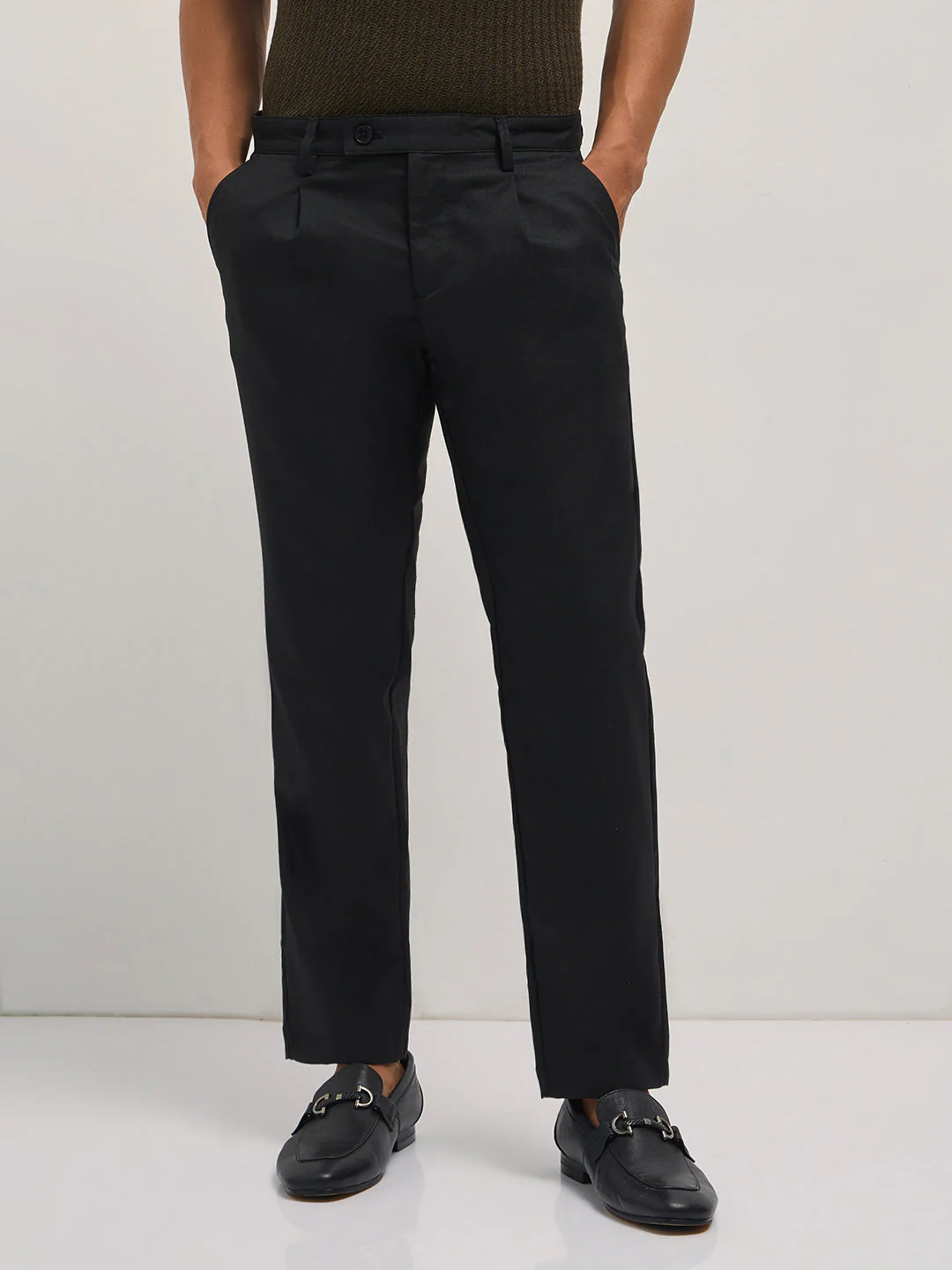 Men Black Solid Regular Fit Formal Trouser - Image 7