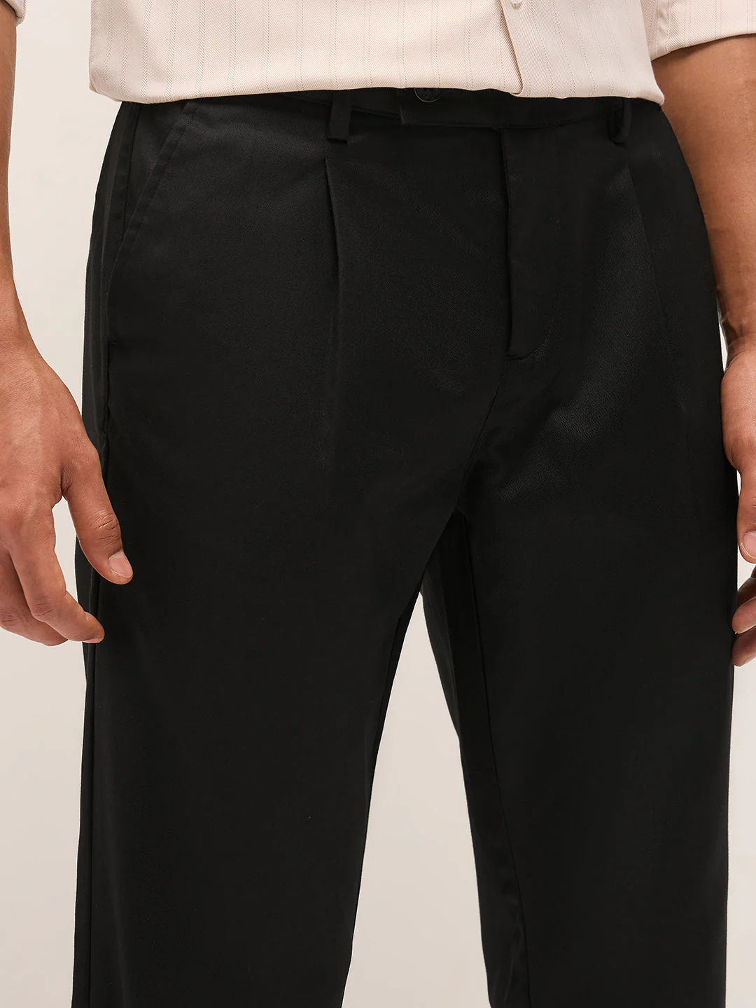 Men Black Solid Regular Fit Formal Trouser - Image 5