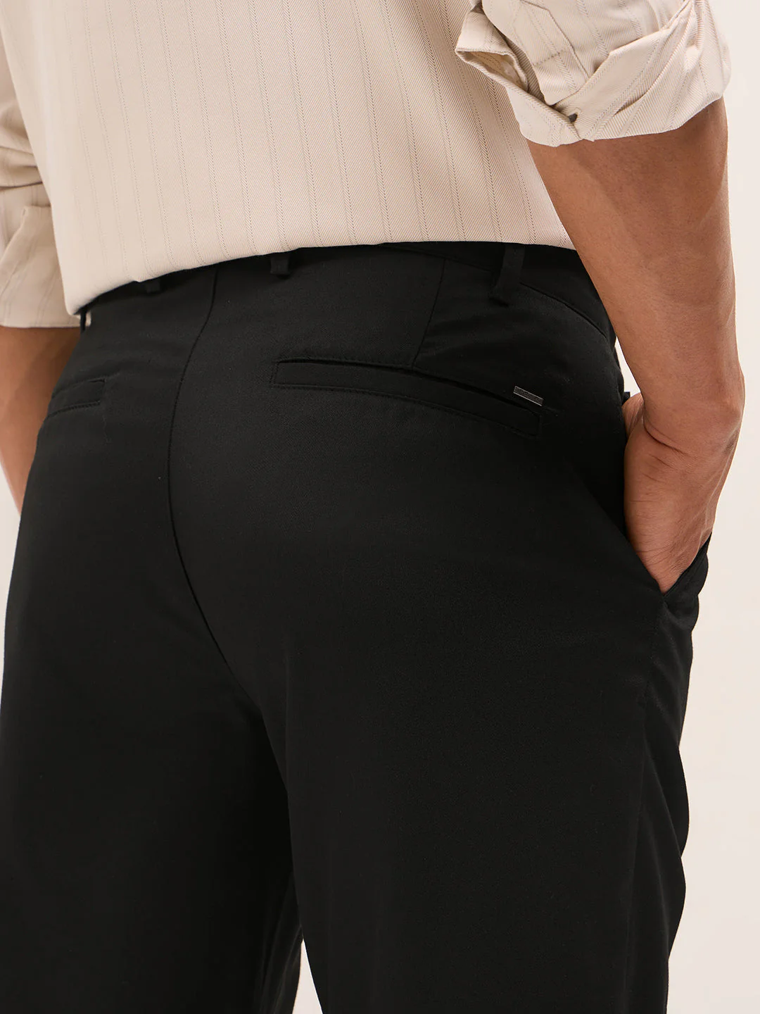Men Black Solid Regular Fit Formal Trouser - Image 6