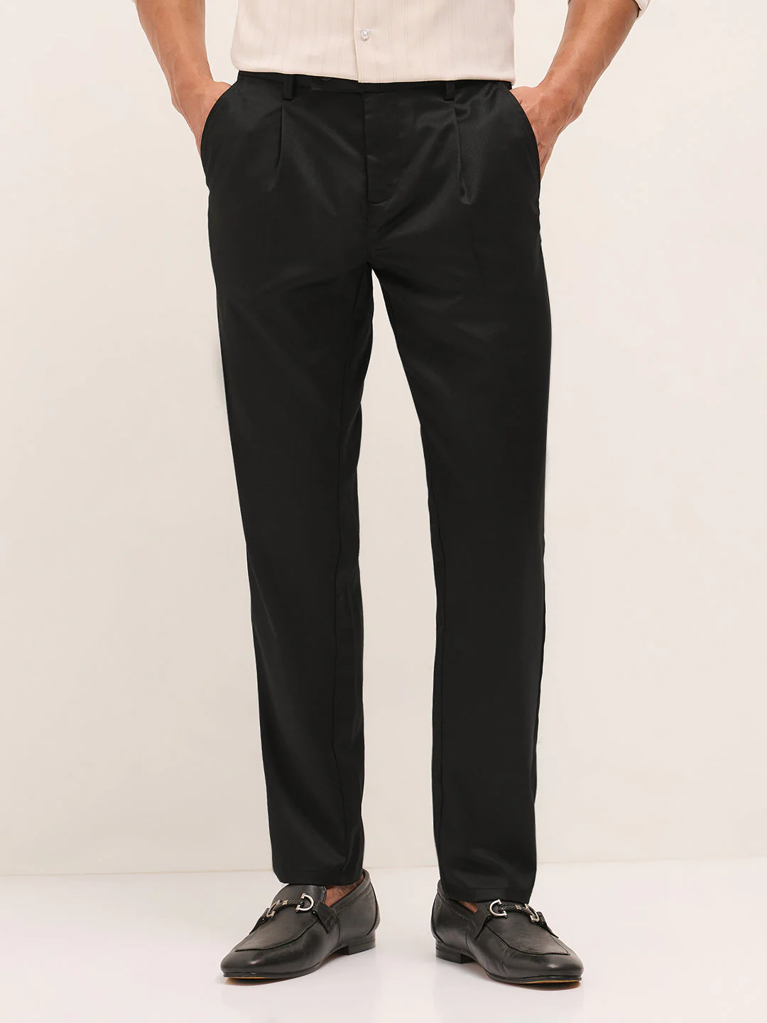 Men Black Solid Regular Fit Formal Trouser - Image 7