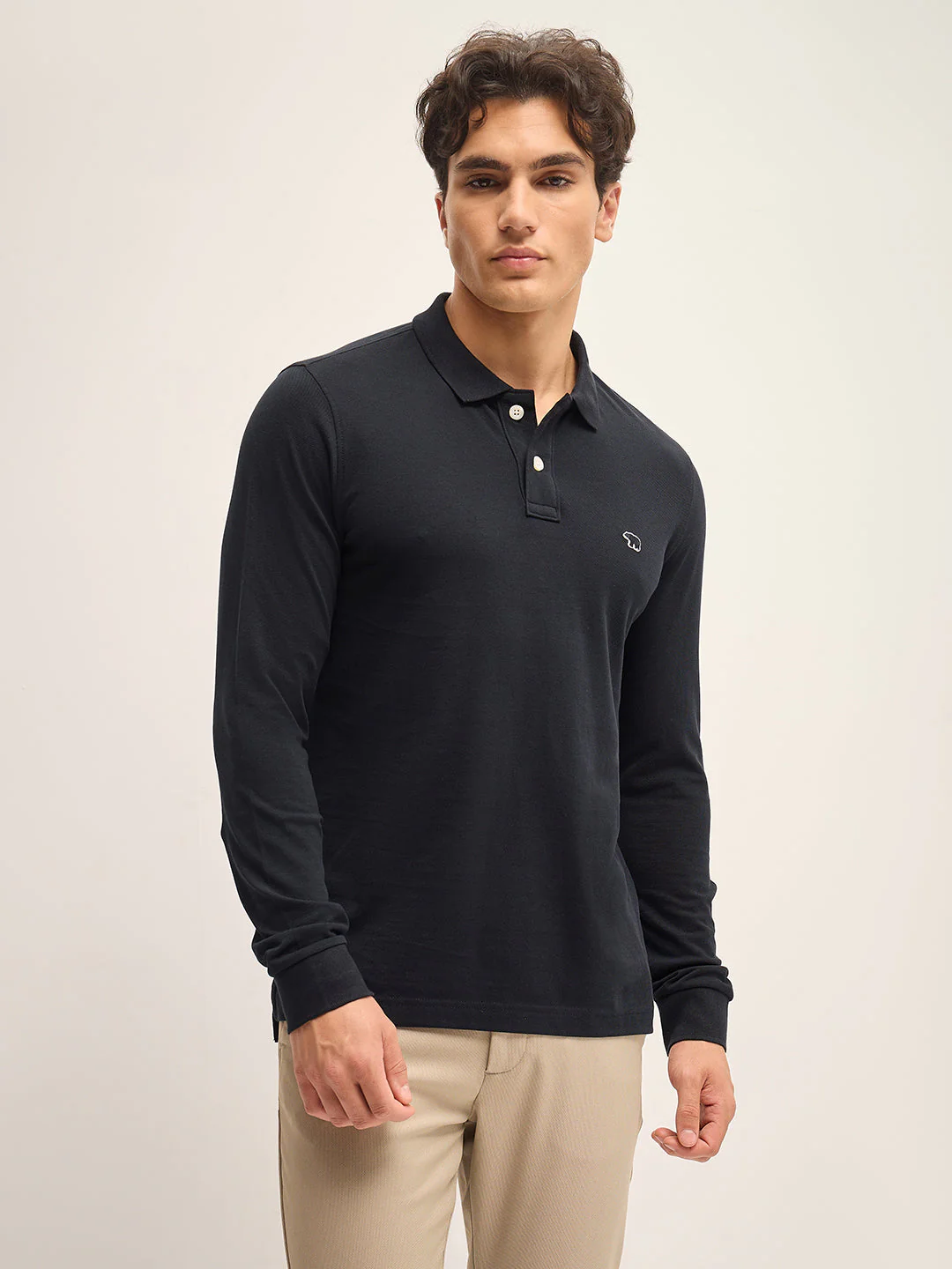 Men Black Solid Regular Fit Polo Collar T-shirt - Image 3