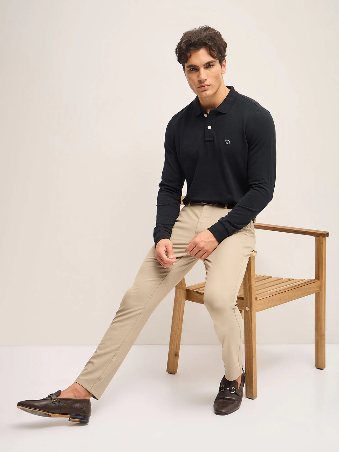 Men Black Solid Regular Fit Polo Collar T-shirt - Image 4