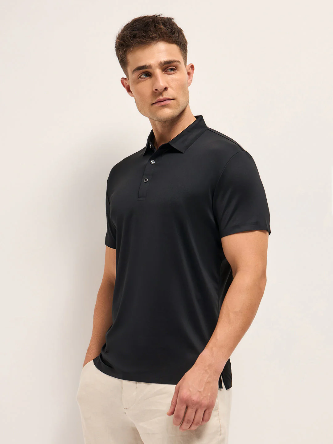 Men Black Solid Regular Fit Polo T-shirt - Image 3