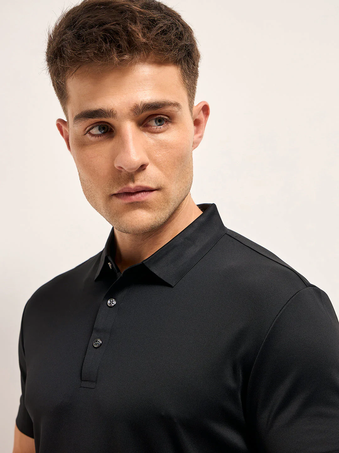 Men Black Solid Regular Fit Polo T-shirt - Image 5