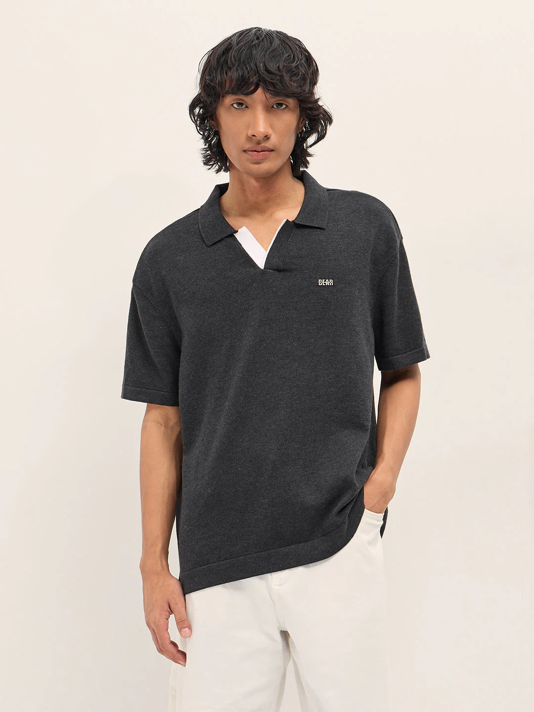 Men Black Solid Relaxed Fit Polo - Image 6