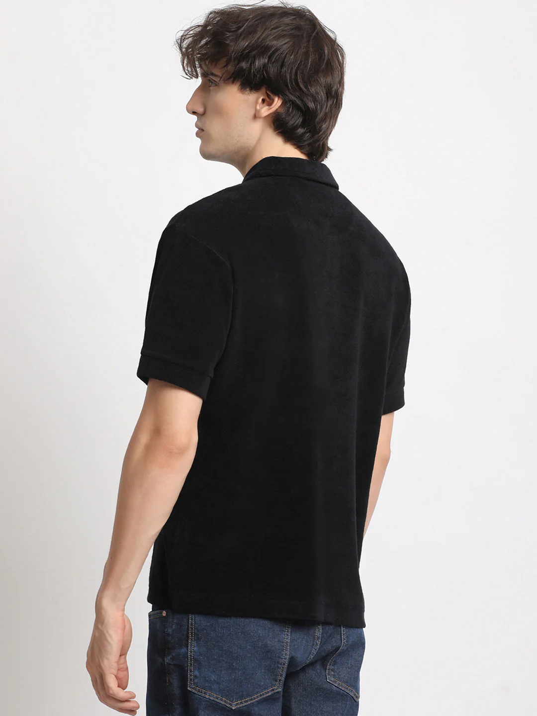 Men  Black Solid Relaxed Fit Polo T-shirt - Image 4