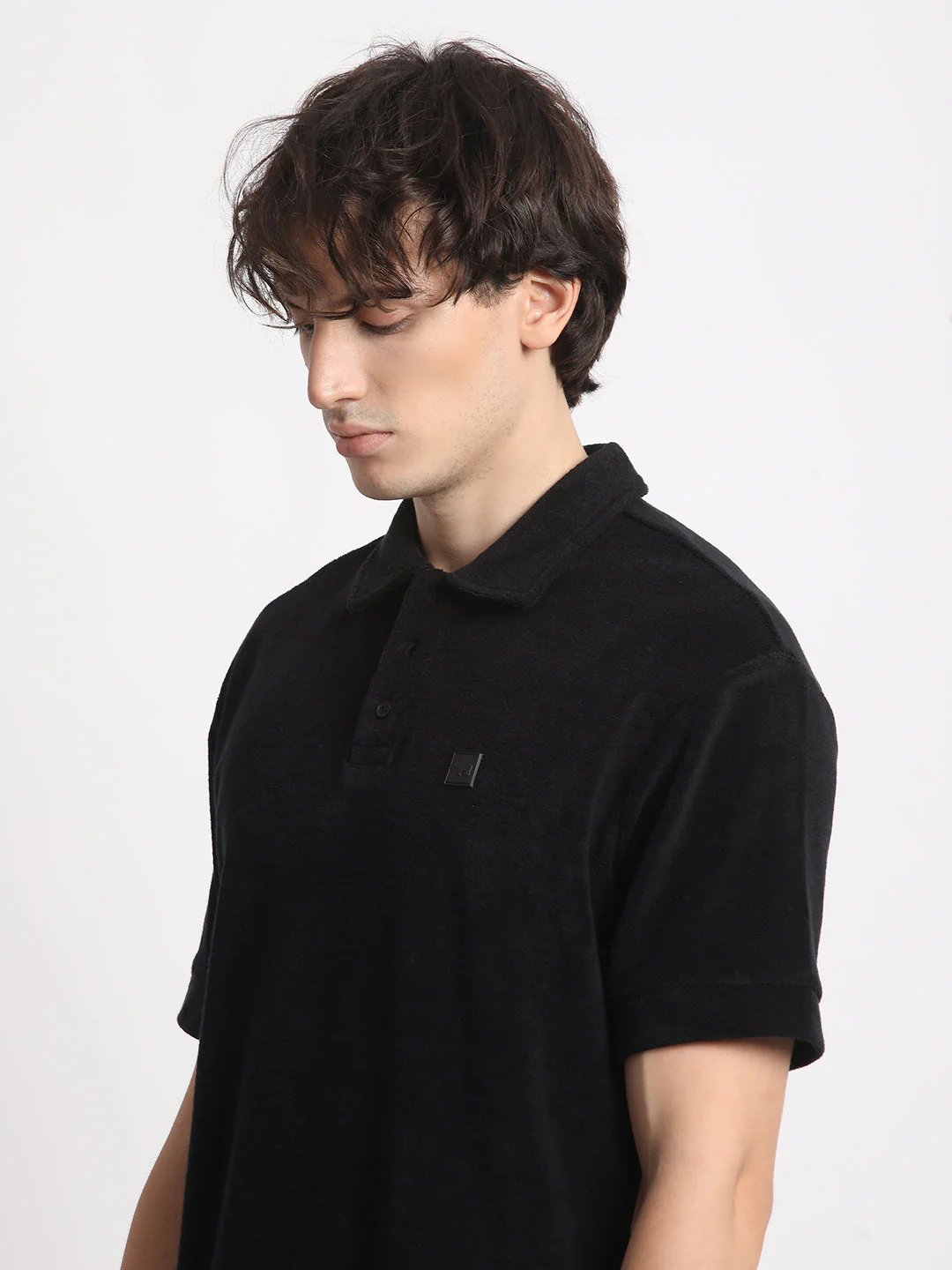 Men  Black Solid Relaxed Fit Polo T-shirt - Image 6