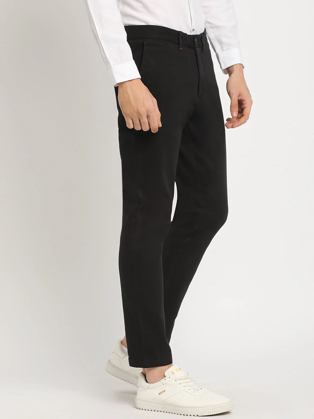 Men Black Solid Slim Fit Formal Trouser - Image 3