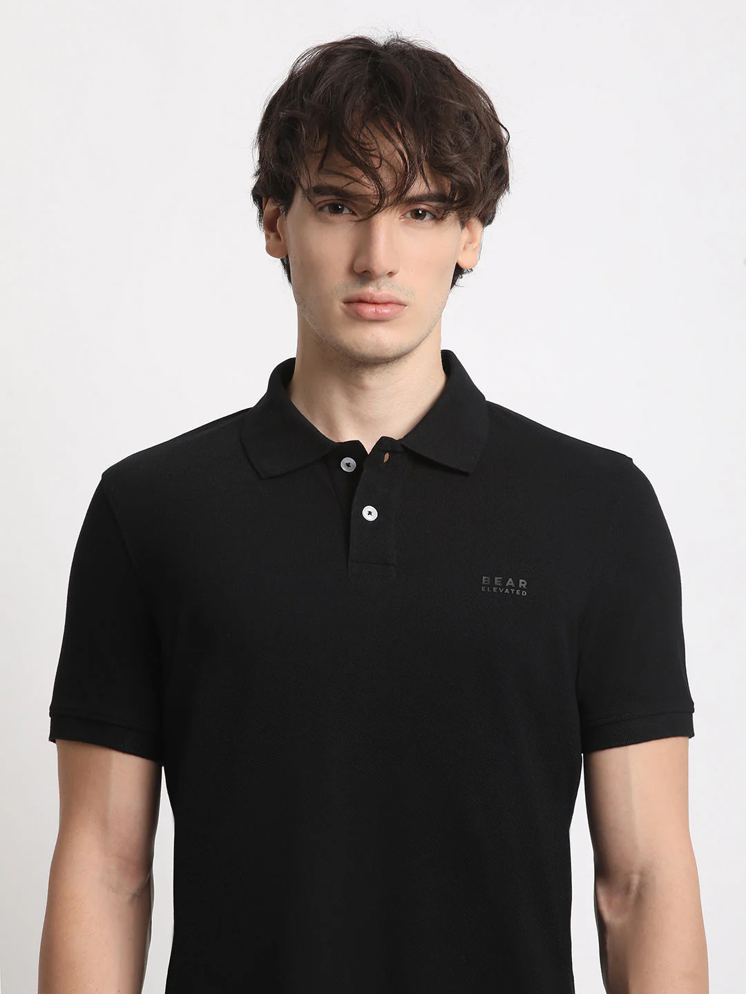 Men Black Solid Slim Fit Polo Collar T-shirt - Image 6