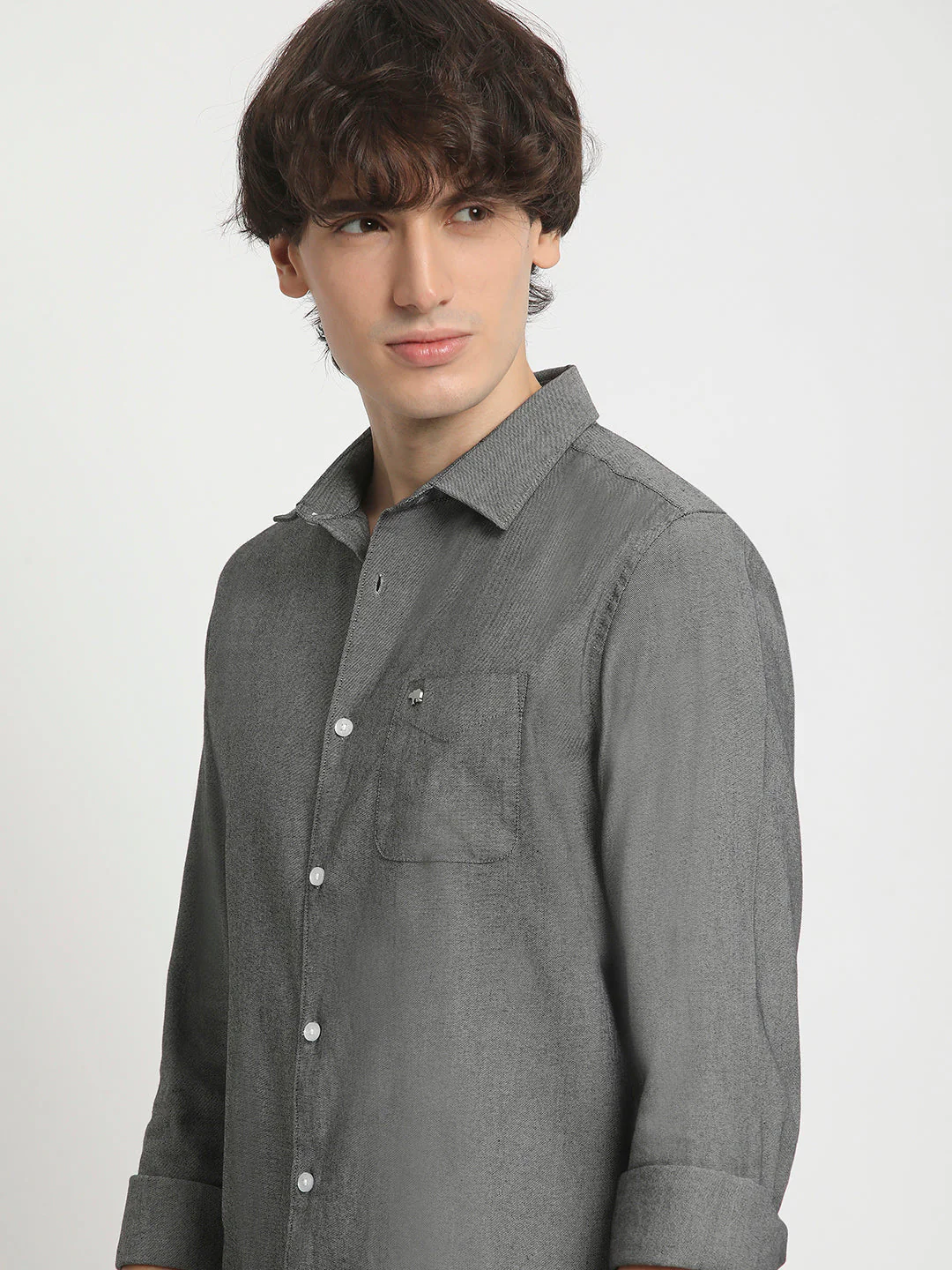 Men Black Solid Spread Collar Shirt