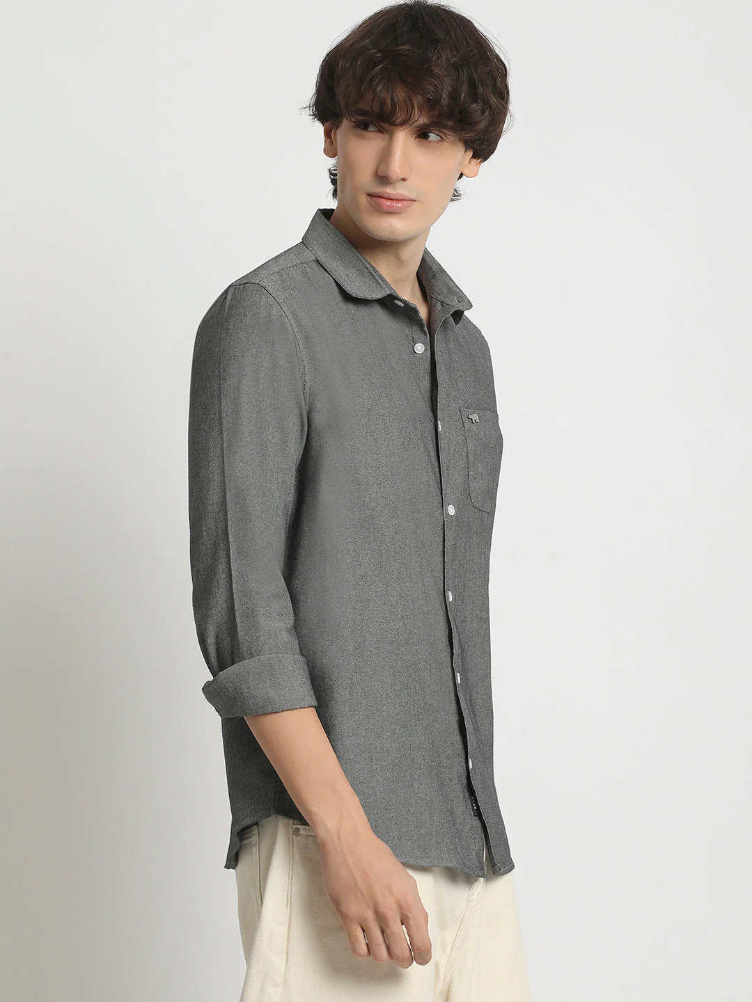 Men Black Solid Spread Collar Shirt - Image 3