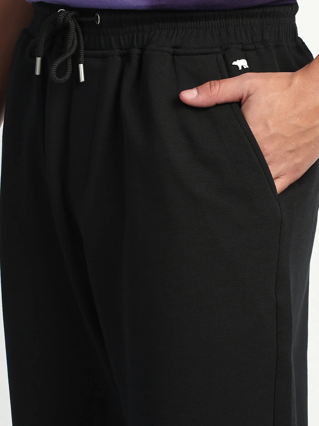 Men Black Solid Straight Fit Trousers - Image 7