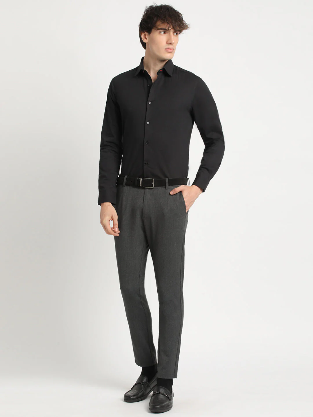 Men Black Solid Tailored Fit Cotton Formal Shirt - Image 5