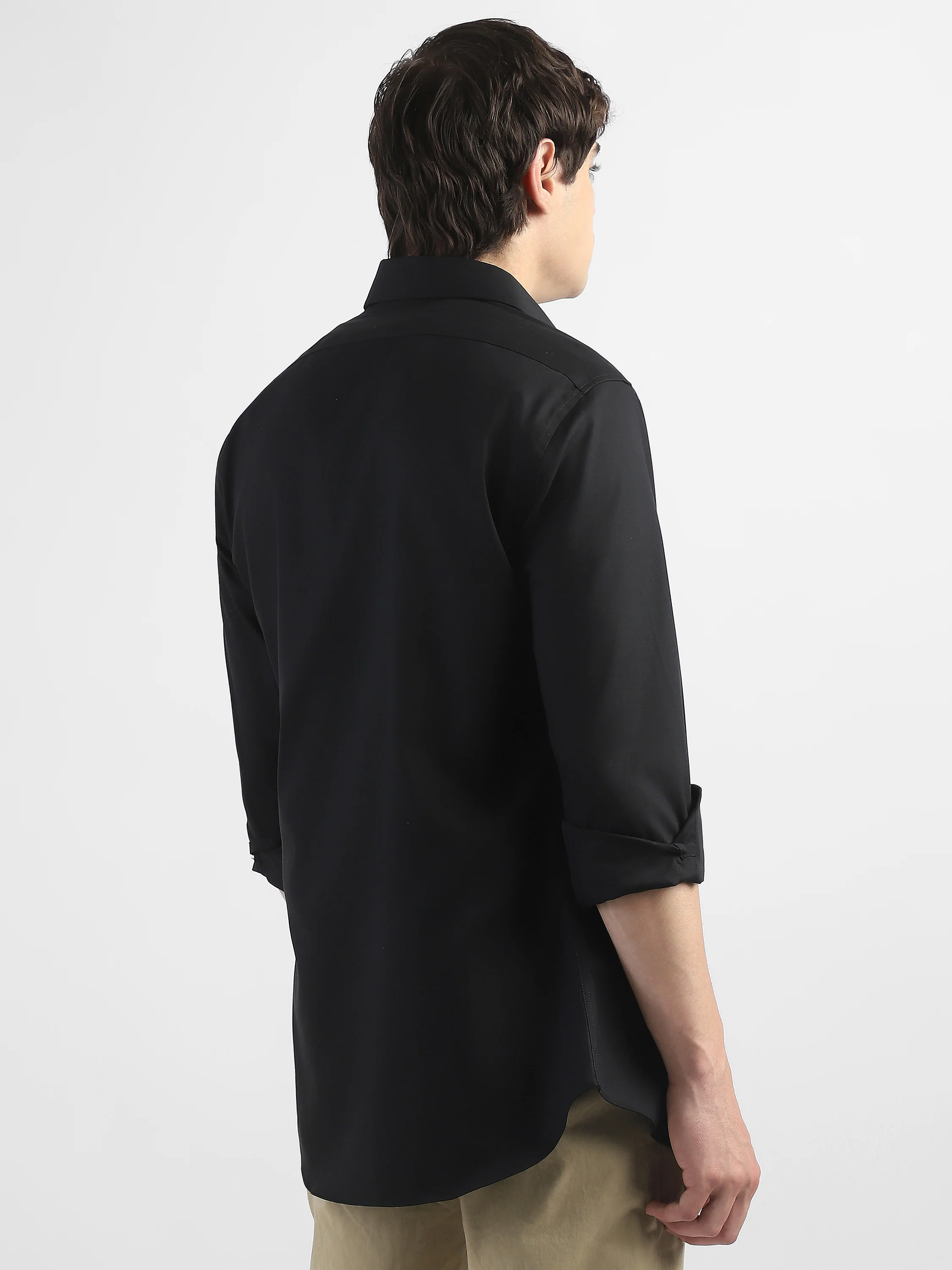 Men Black Spread Collar Shirt - Image 3
