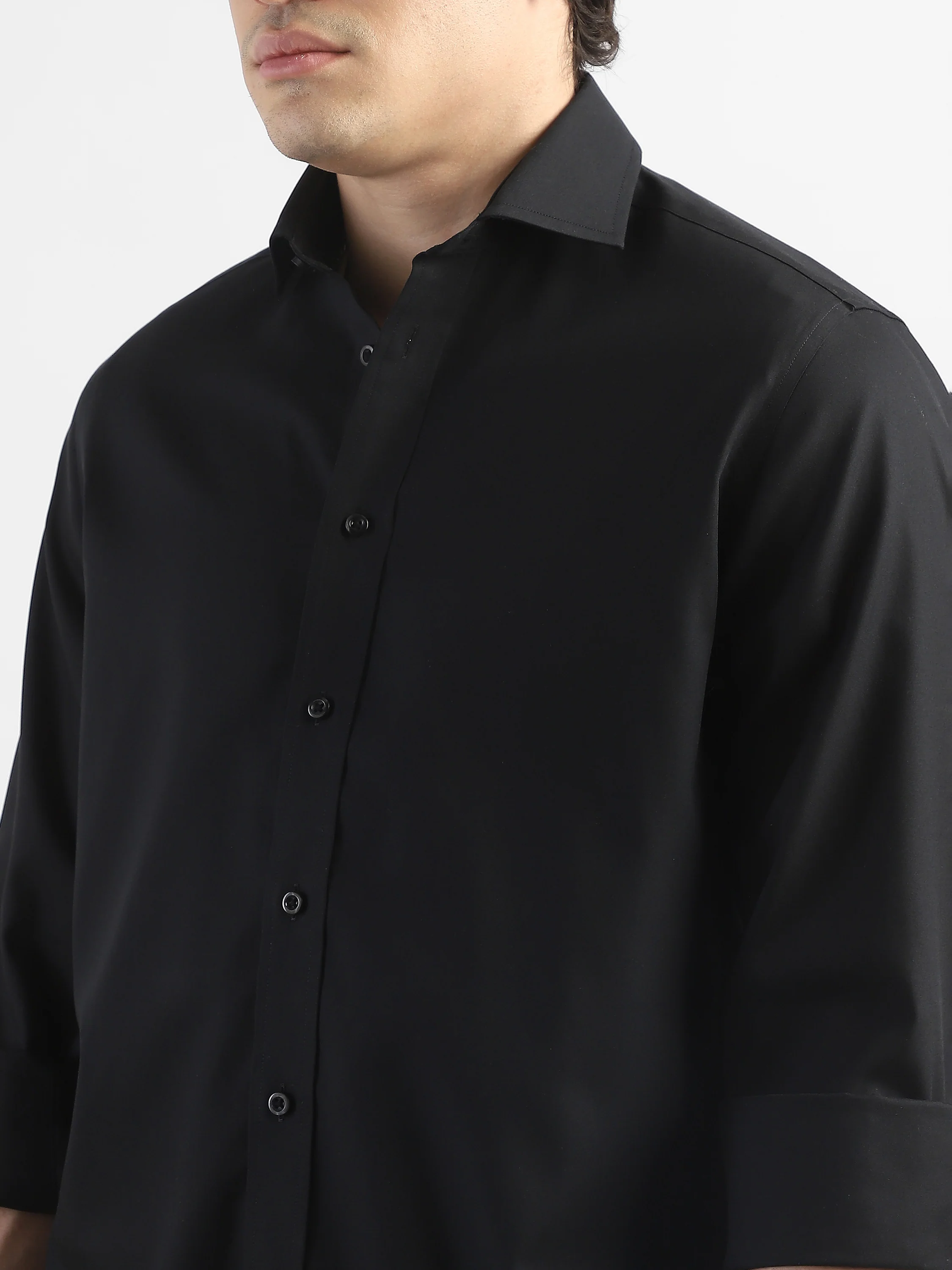 Men Black Spread Collar Shirt - Image 6