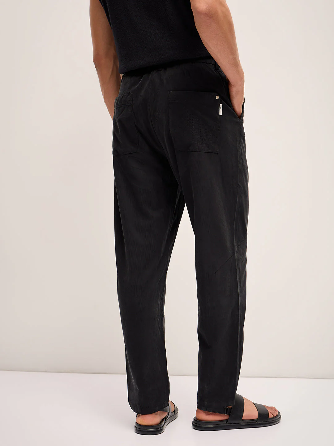 Men Black Stripe Regular Fit Mid-Rise Casual Pant - Image 2