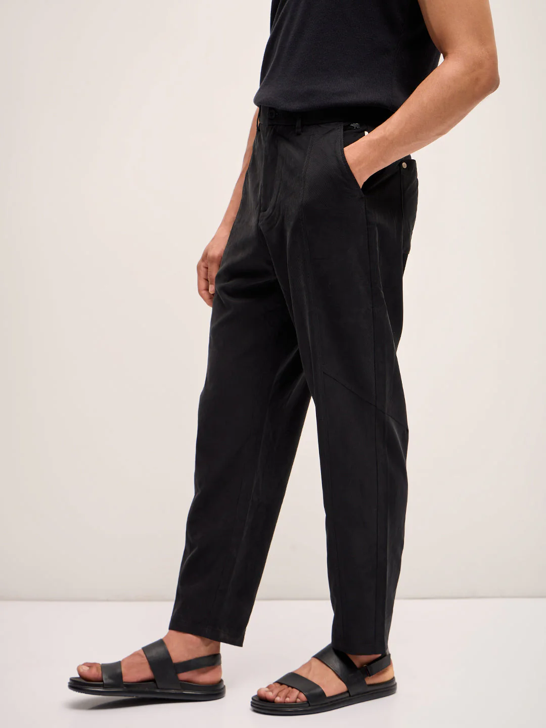 Men Black Stripe Regular Fit Mid-Rise Casual Pant - Image 3