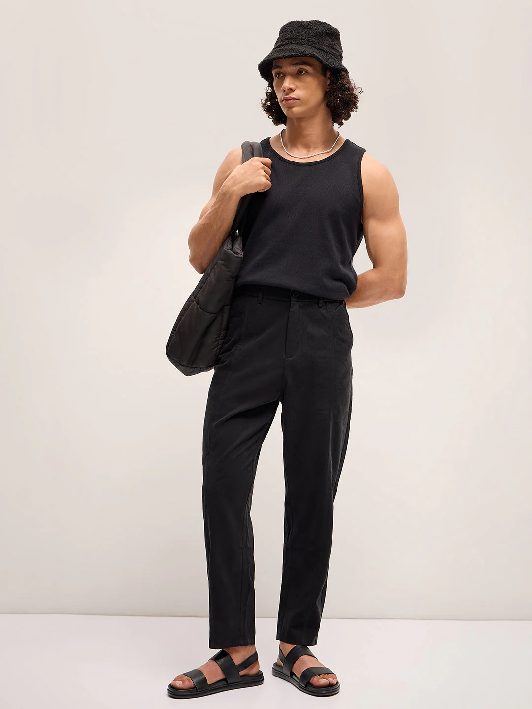 Men Black Stripe Regular Fit Mid-Rise Casual Pant - Image 4