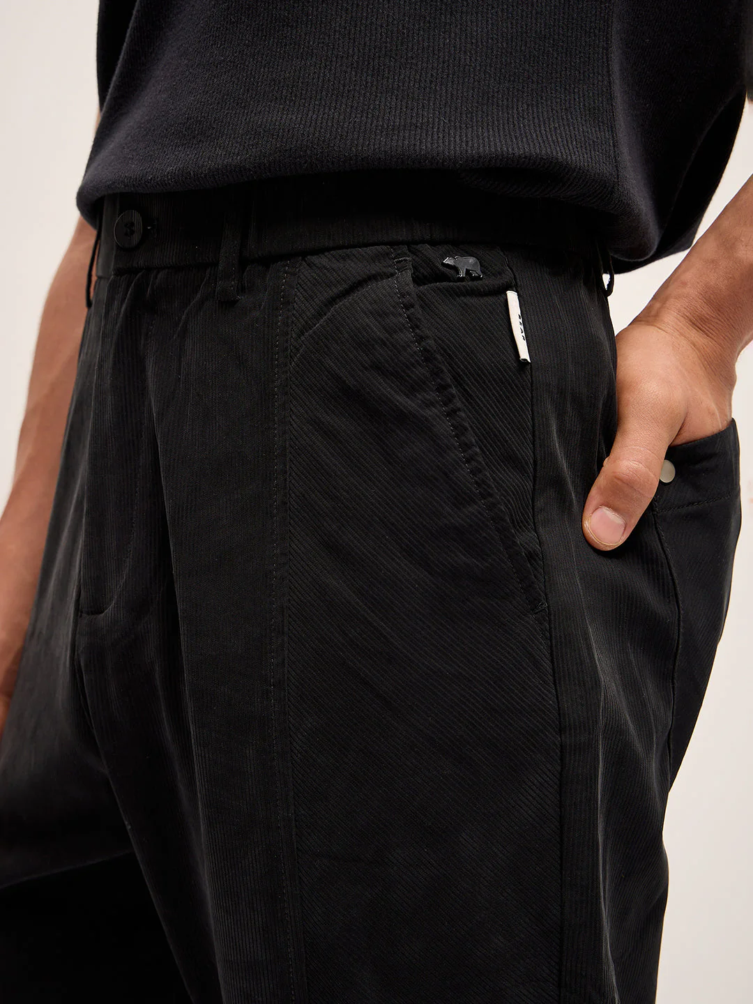 Men Black Stripe Regular Fit Mid-Rise Casual Pant - Image 5