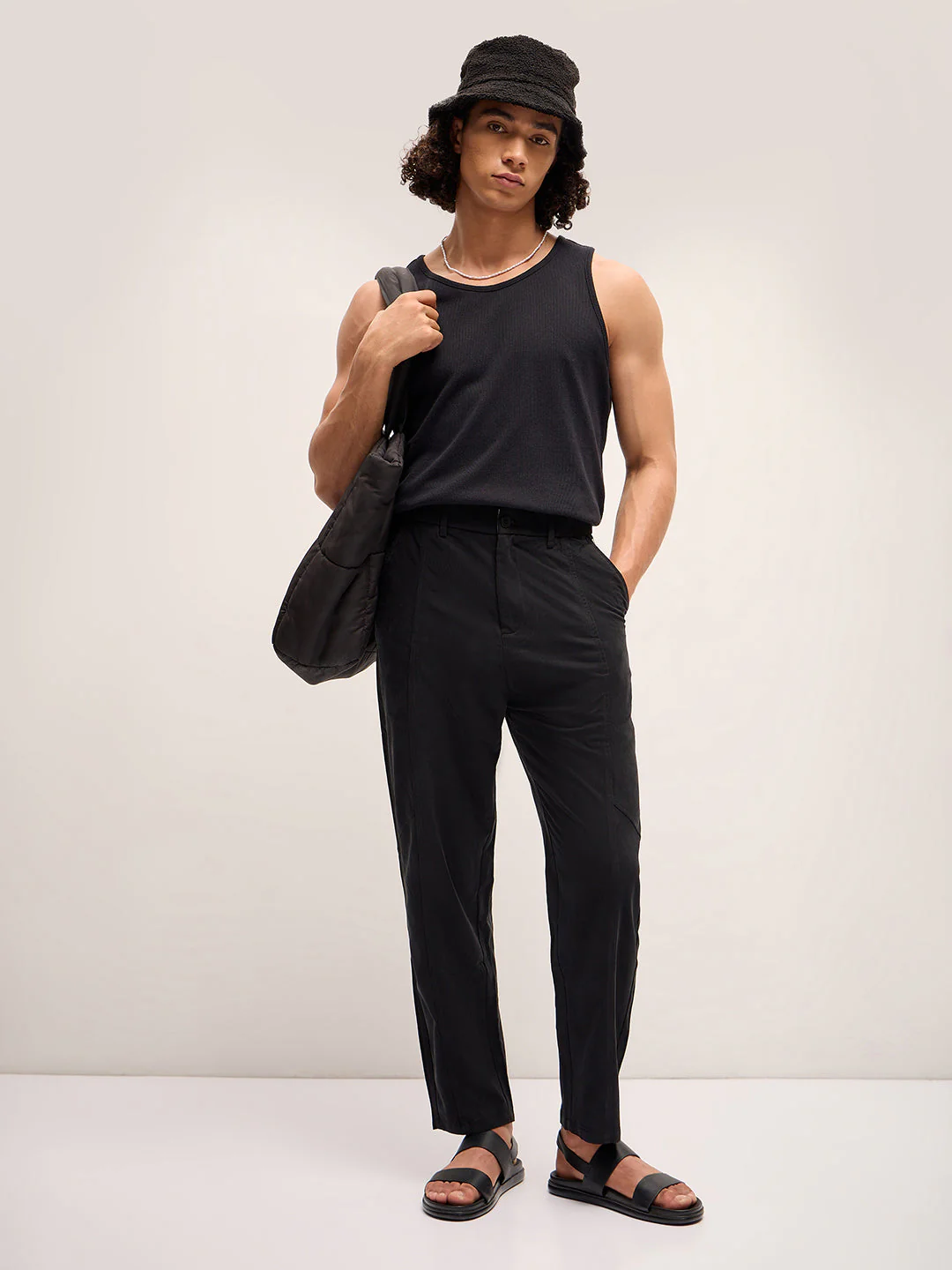 Men Black Stripe Regular Fit Mid-Rise Casual Pant - Image 7