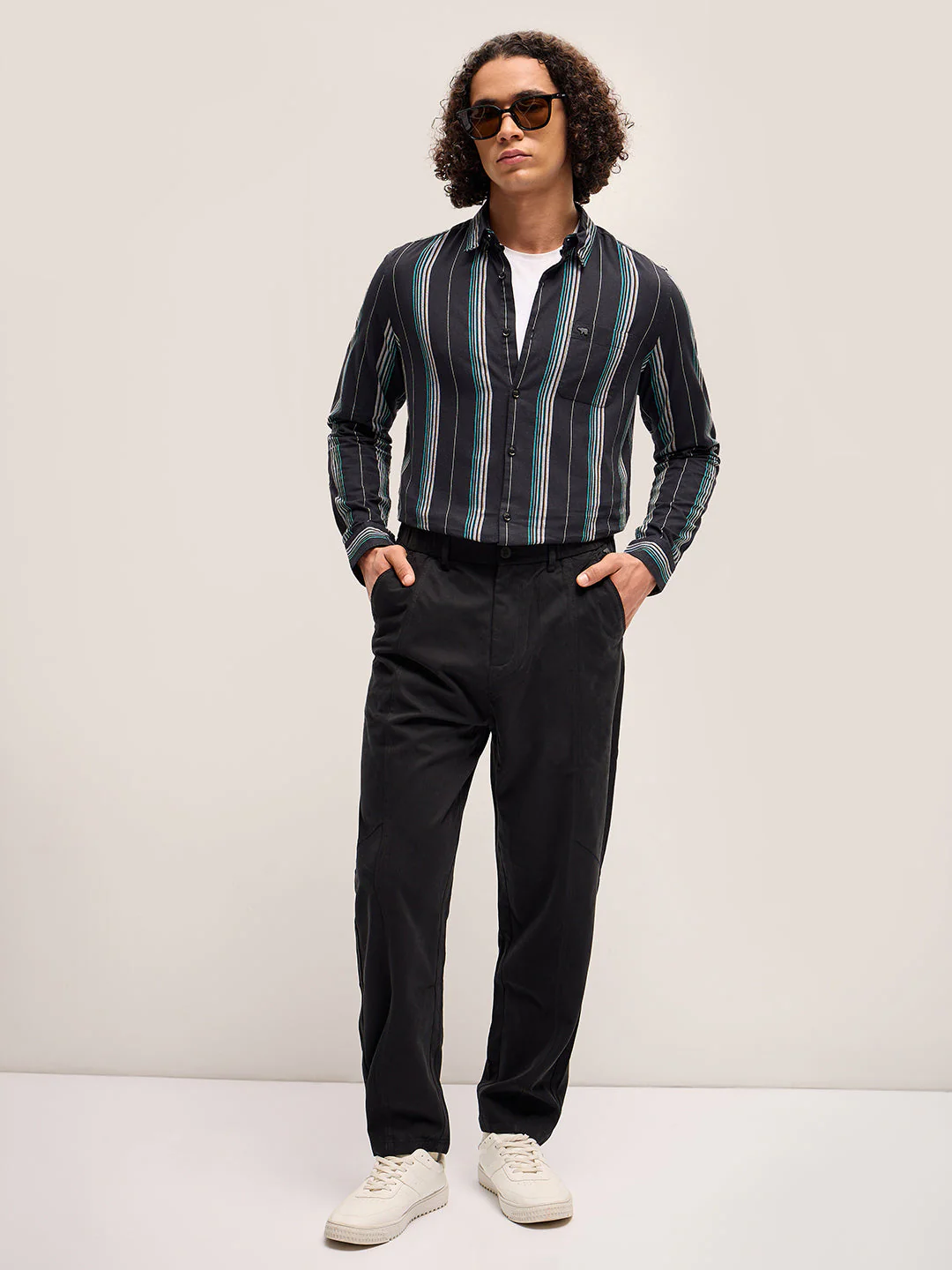 Men Black Stripe Slim Fit Casual Shirt - Image 3