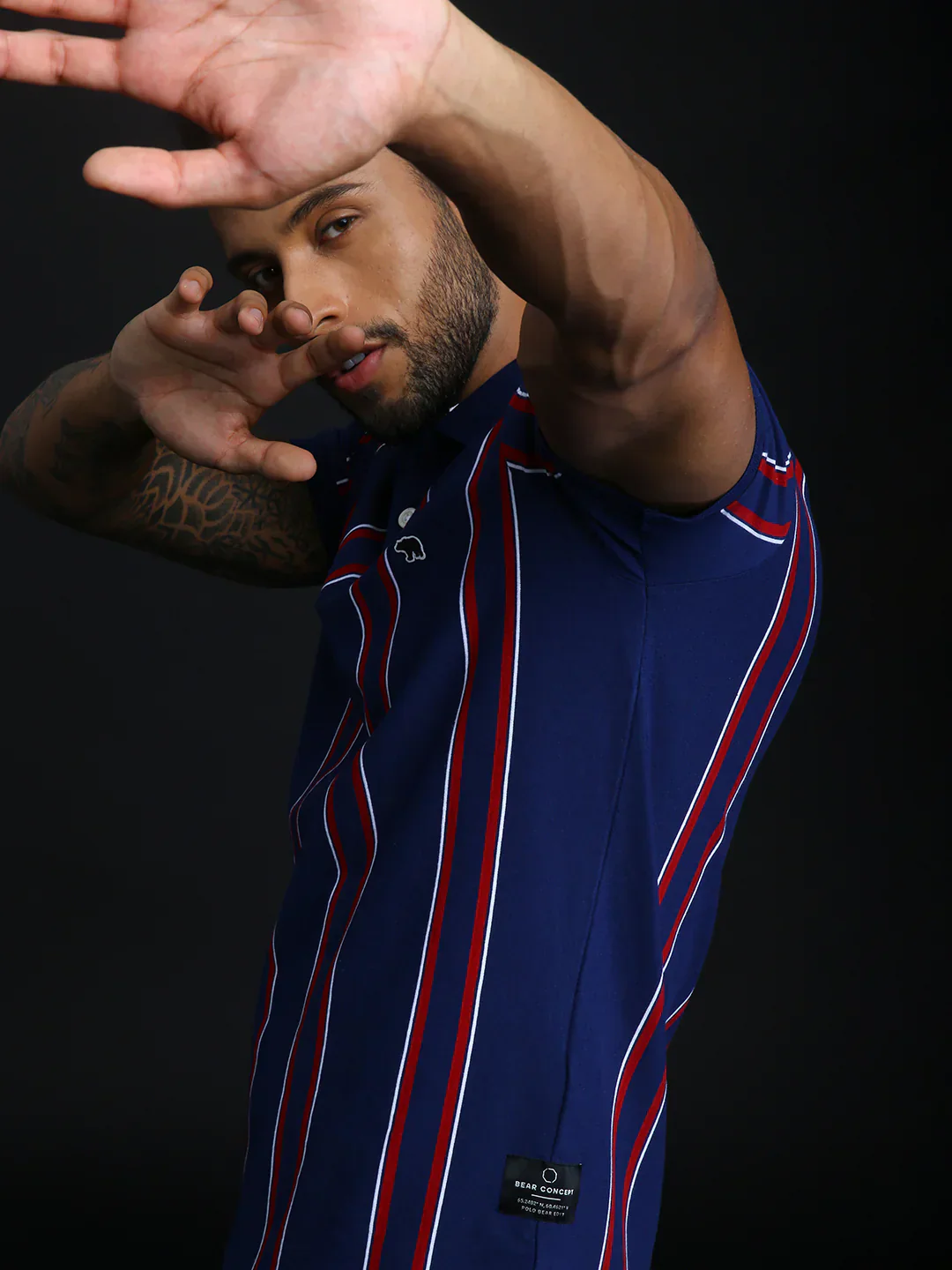 Men Striped Lycra Polo - Image 3
