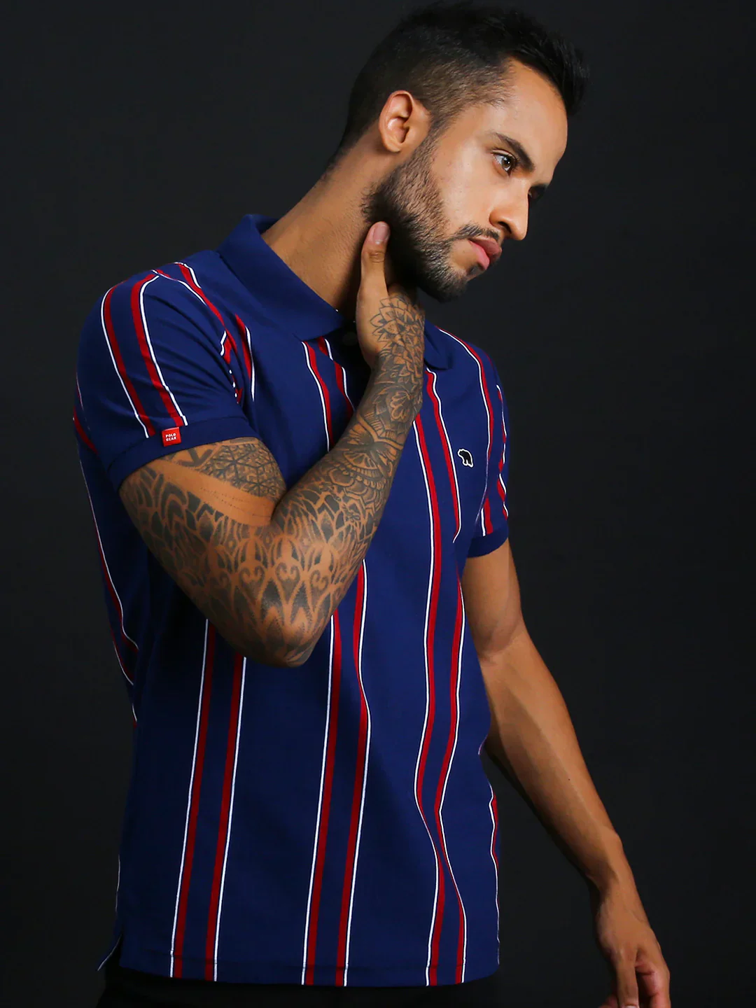 Men Striped Lycra Polo - Image 4