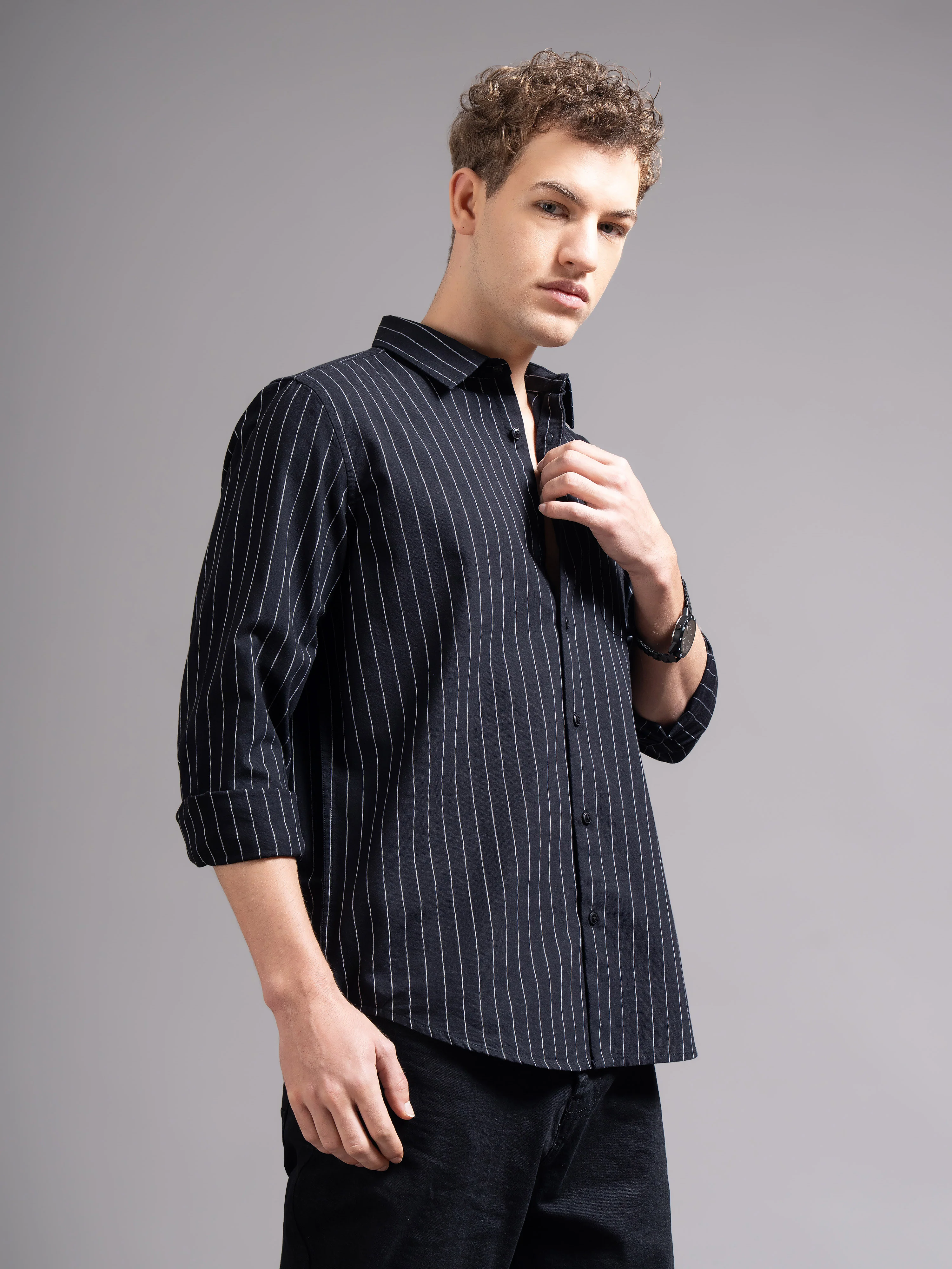 Men Black Striped Shirt - Image 2