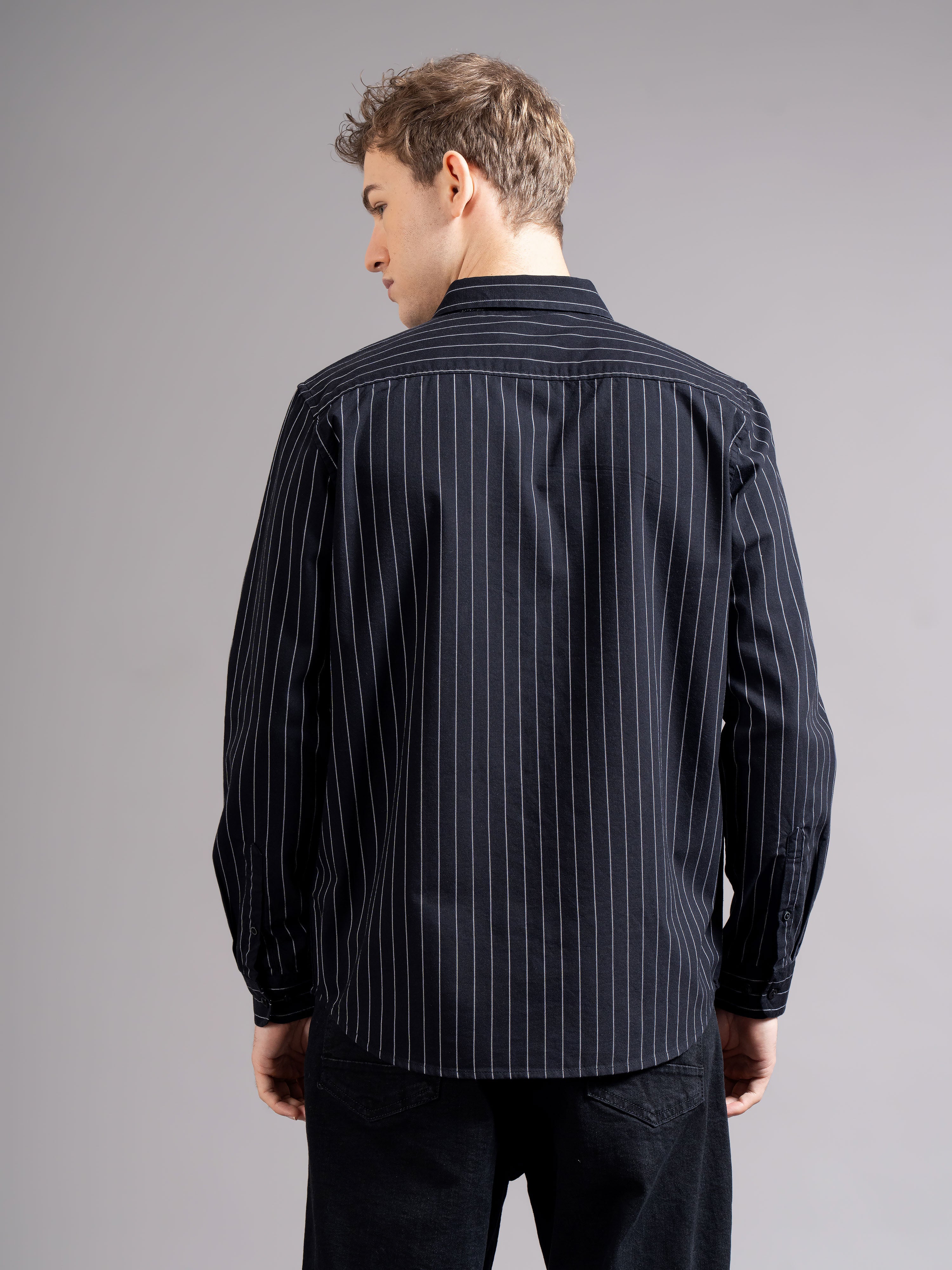 Men Black Striped Shirt - Image 3