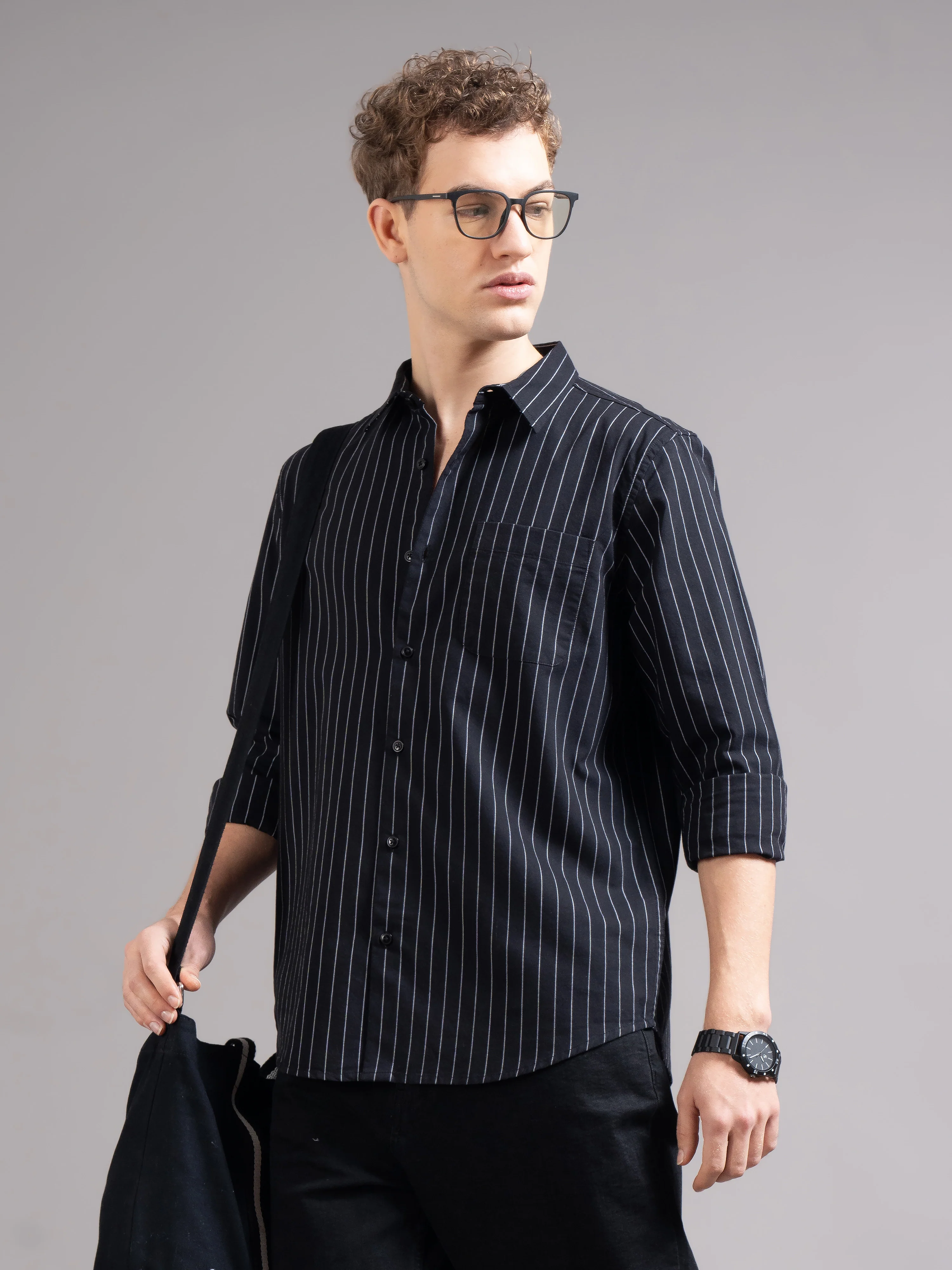 Men Black Striped Shirt - Image 7