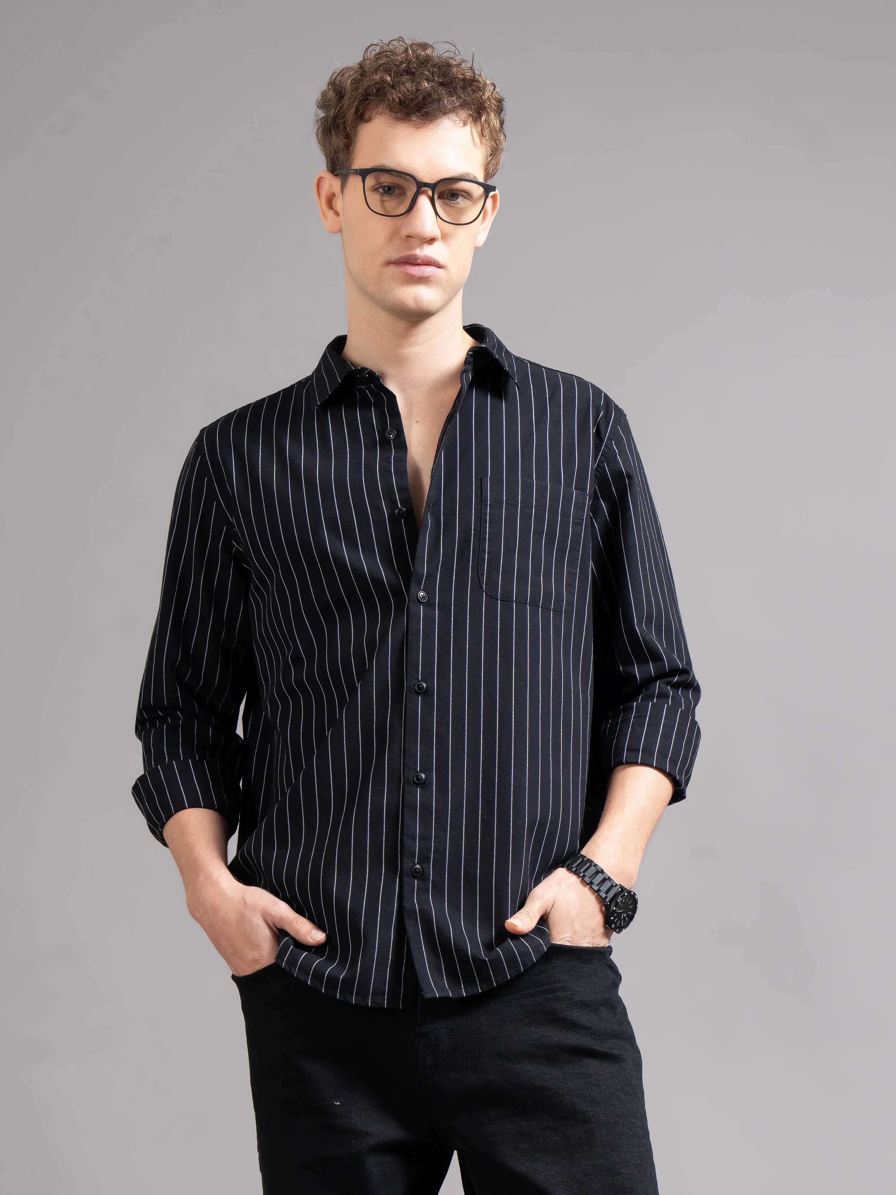 Men Black Striped Shirt - Image 8