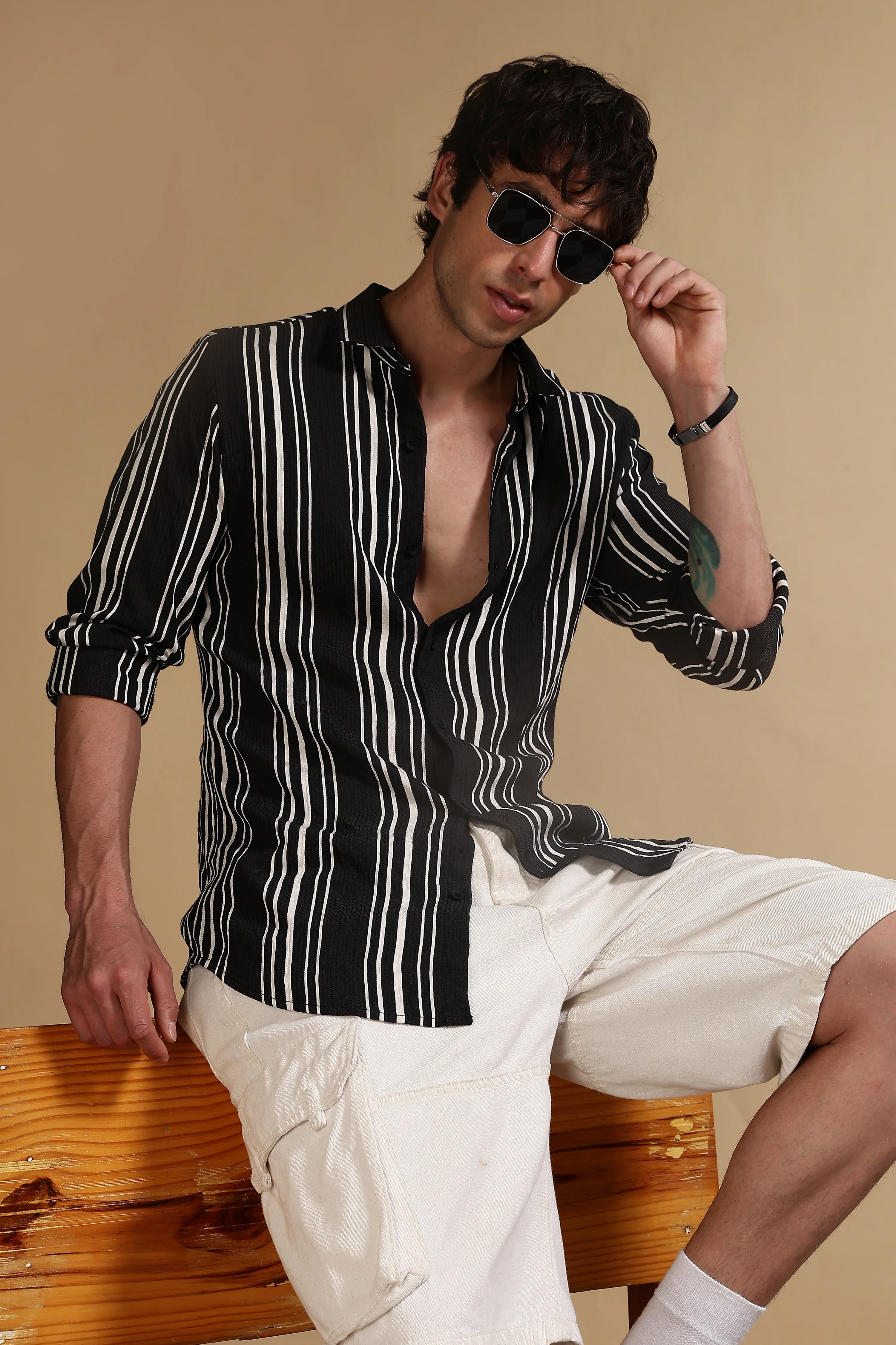 Men Black Striped Shirt - Image 9