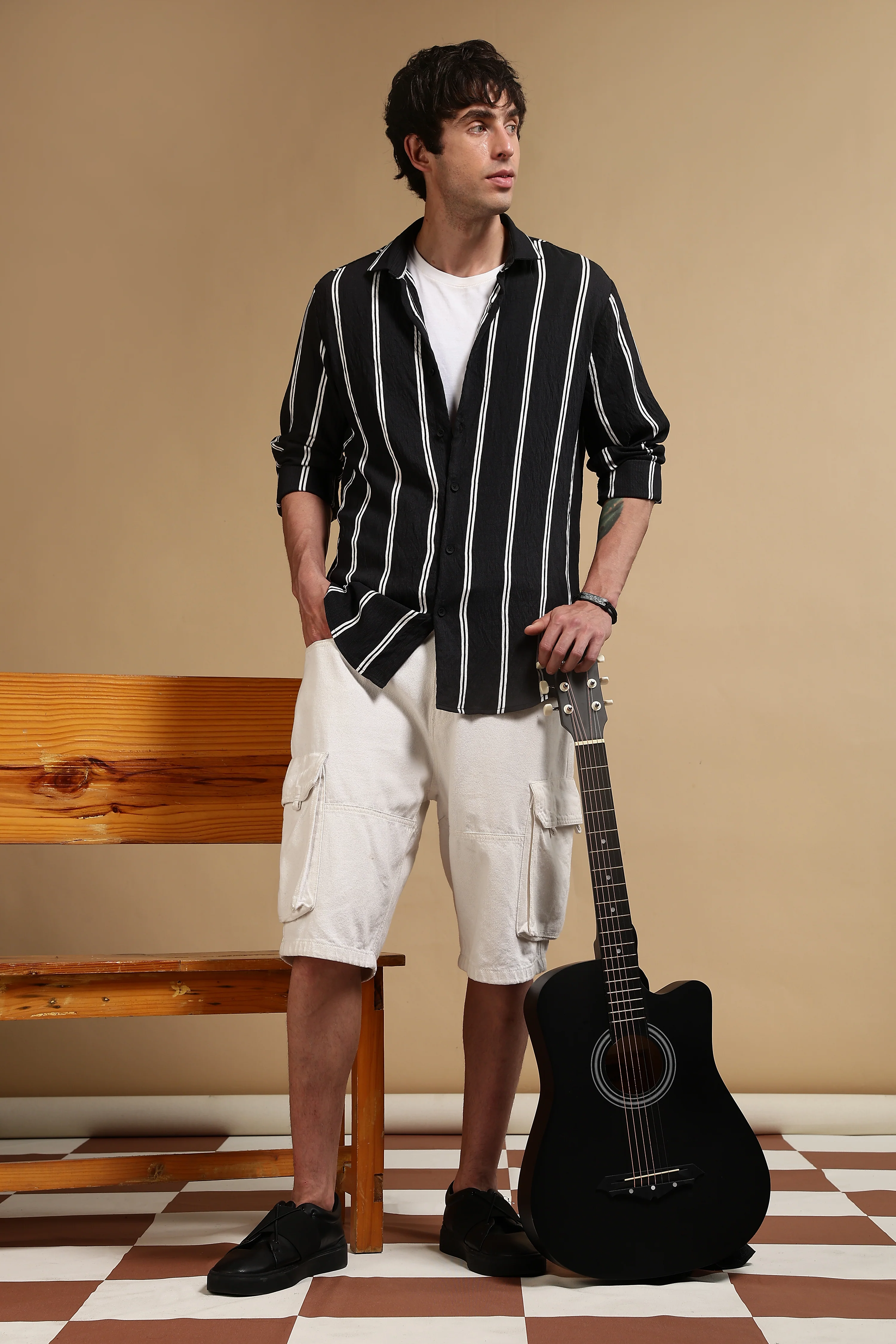 Men Black Striped Shirt - Image 2