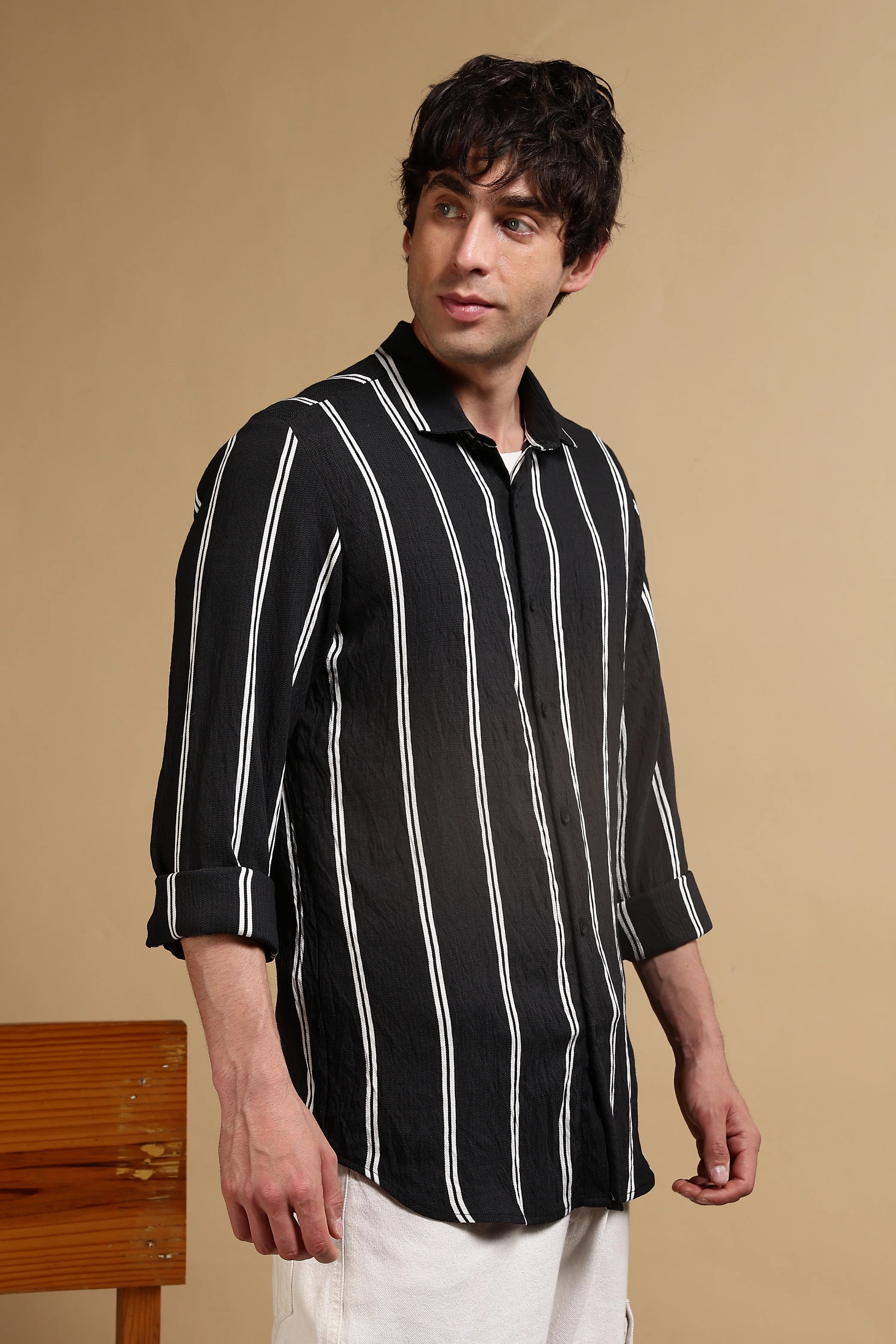 Men Black Striped Shirt - Image 3