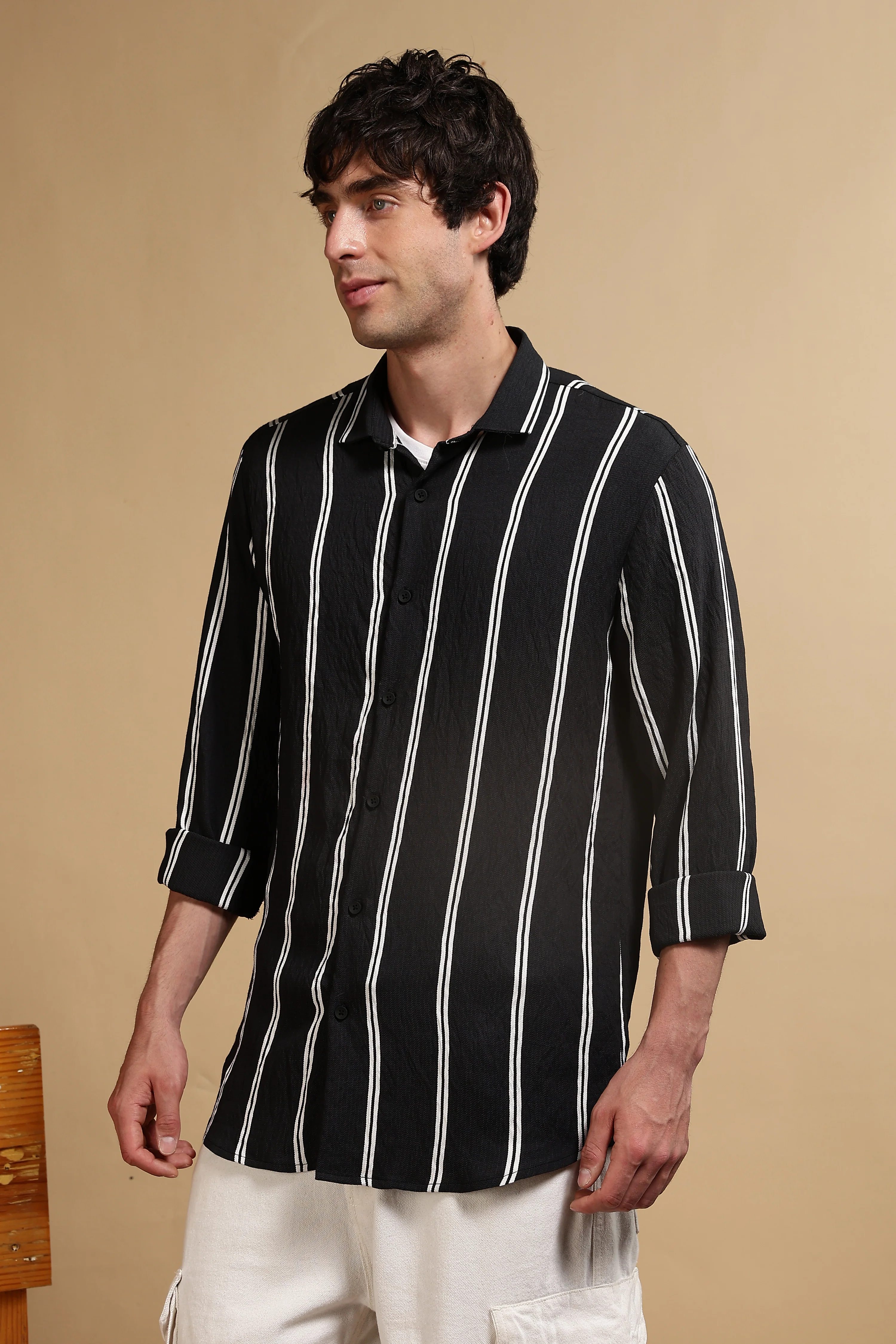 Men Black Striped Shirt - Image 5