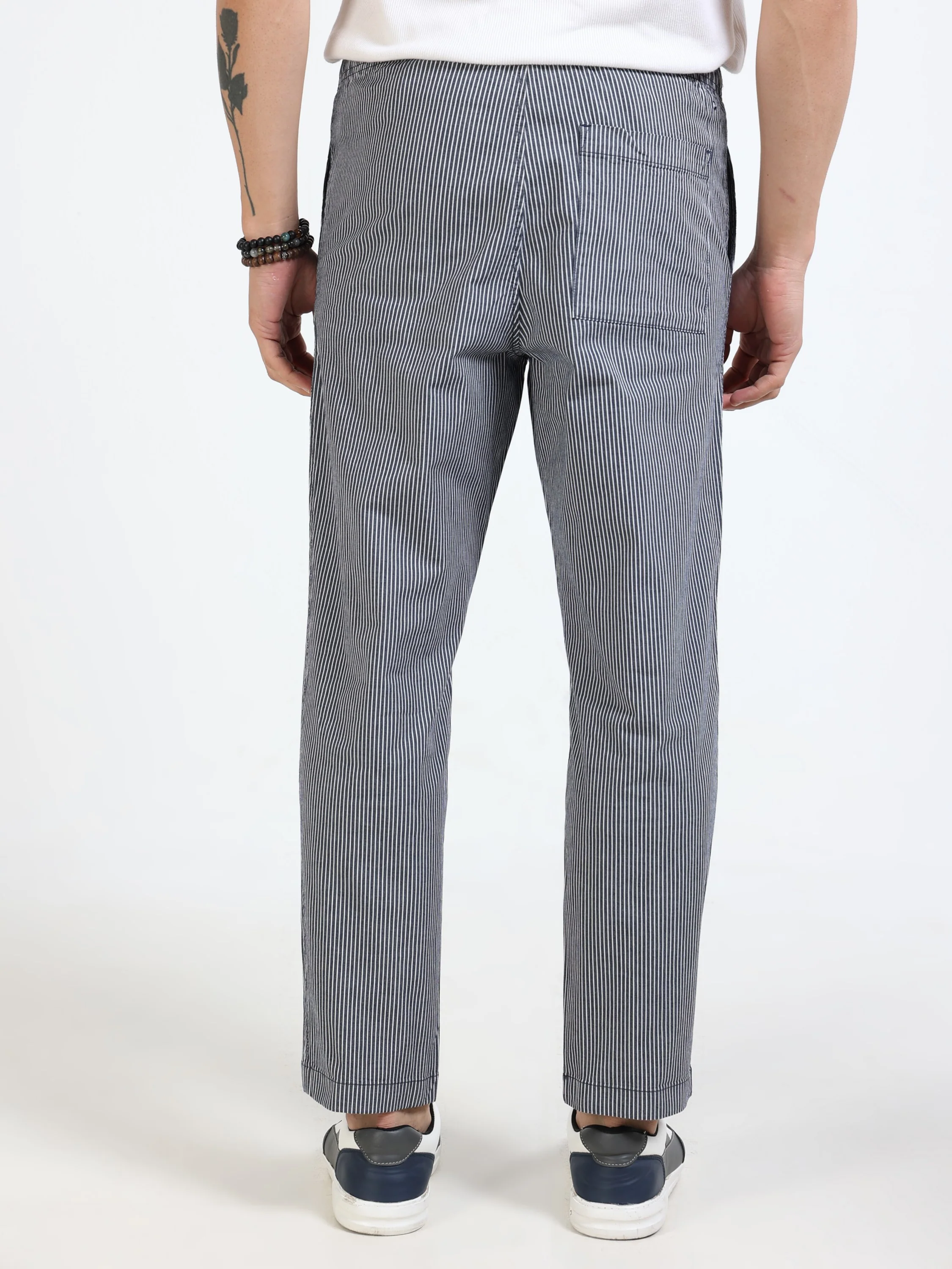Men Black Striped Fit Pants - Image 3