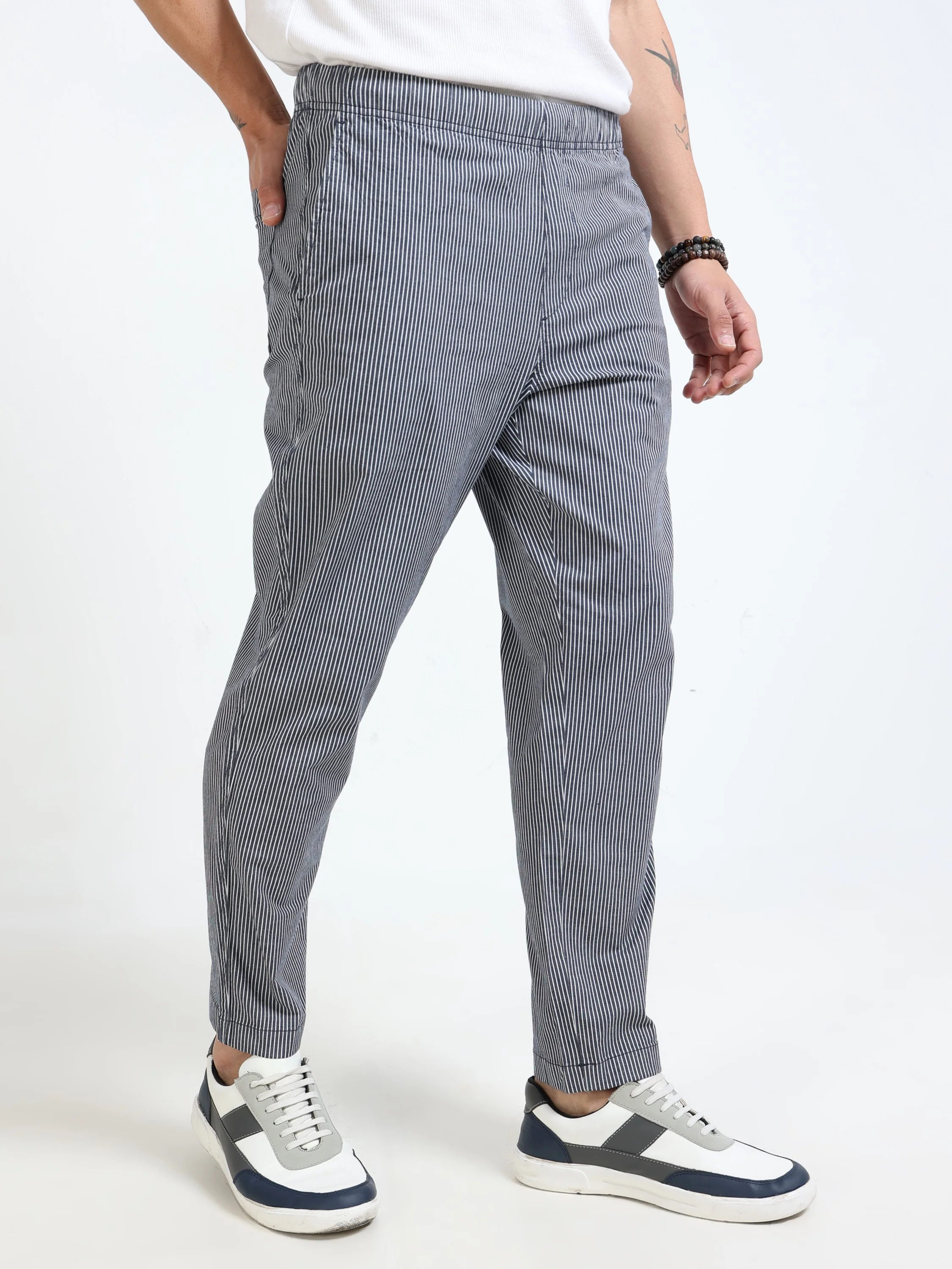 Men Black Striped Fit Pants - Image 5