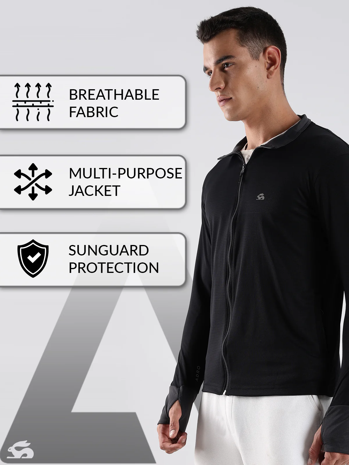 Men Black Sunscreen Jacket With UV Protection And Zipper - Image 5