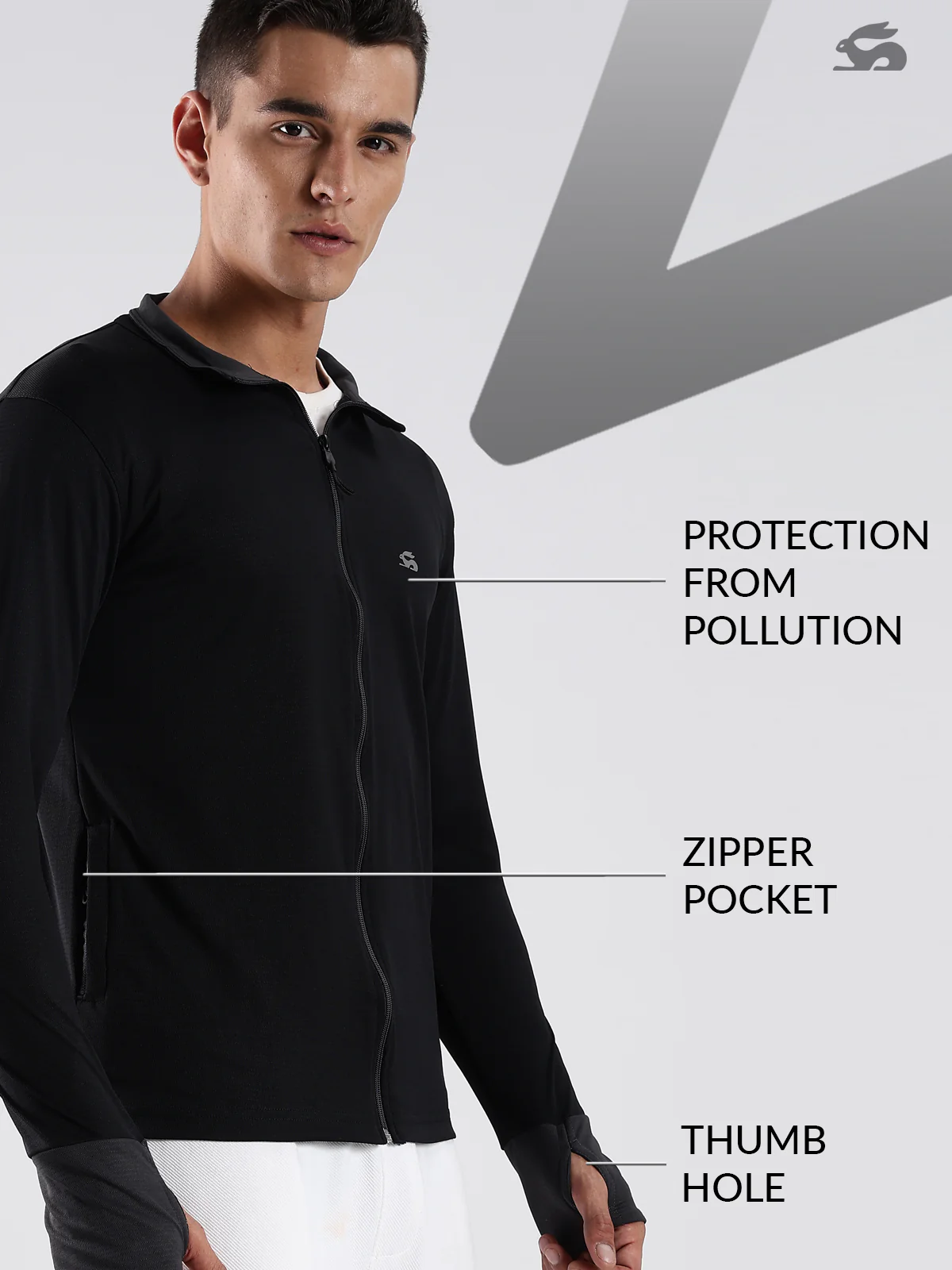Men Black Sunscreen Jacket With UV Protection And Zipper - Image 6
