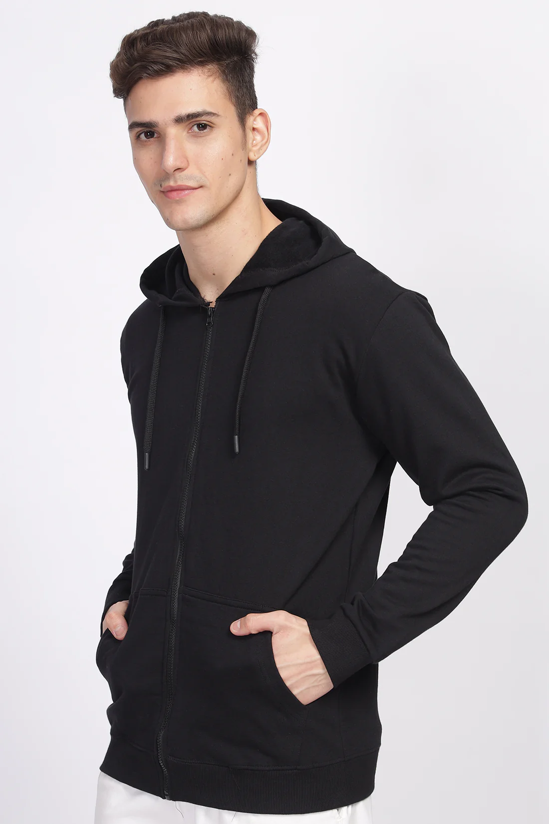 Men Black  Sweatshirt With Zipper Hoodies - Image 4
