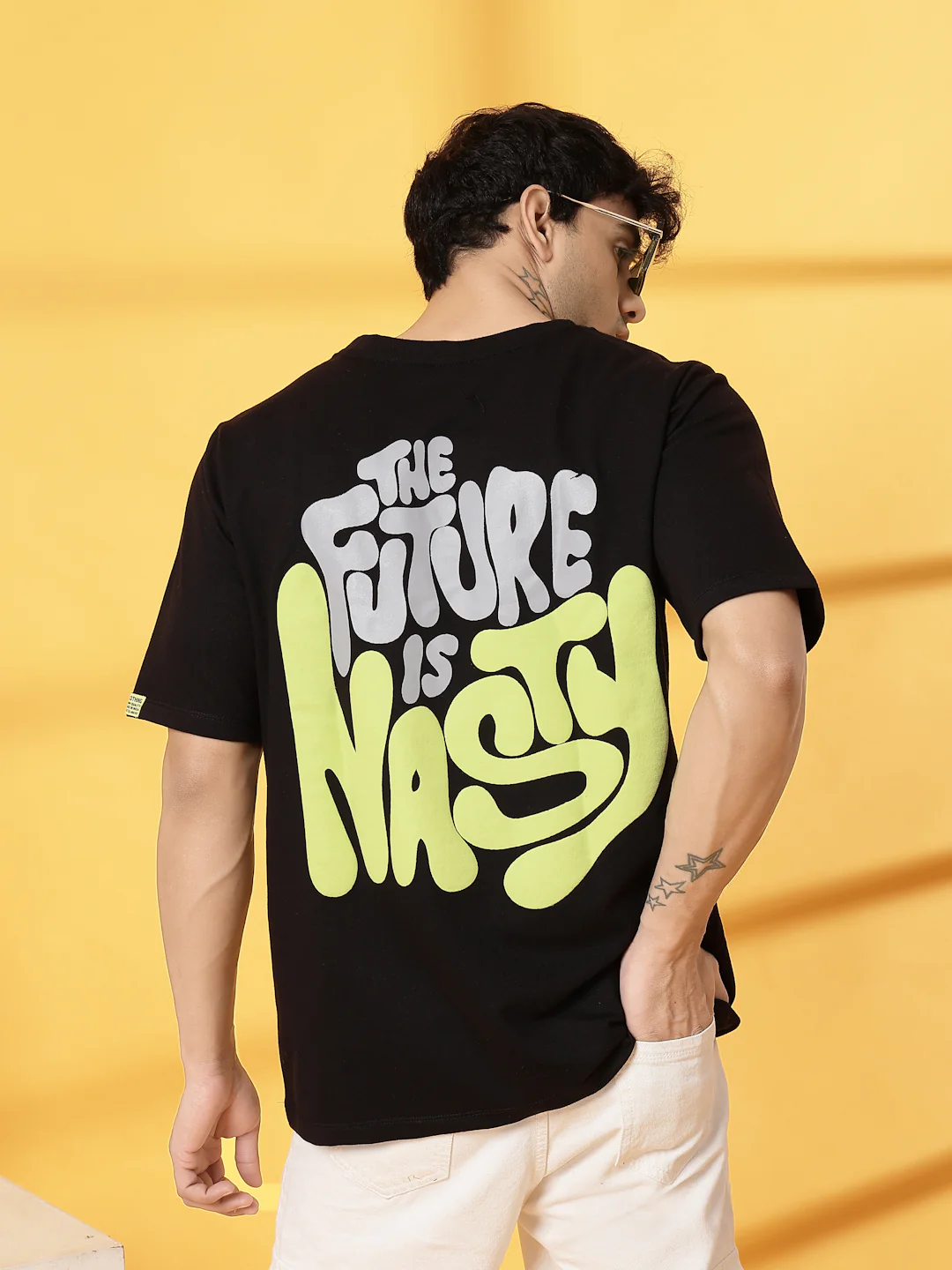Men Black Terry Oversized Printed T-shirt - Image 2