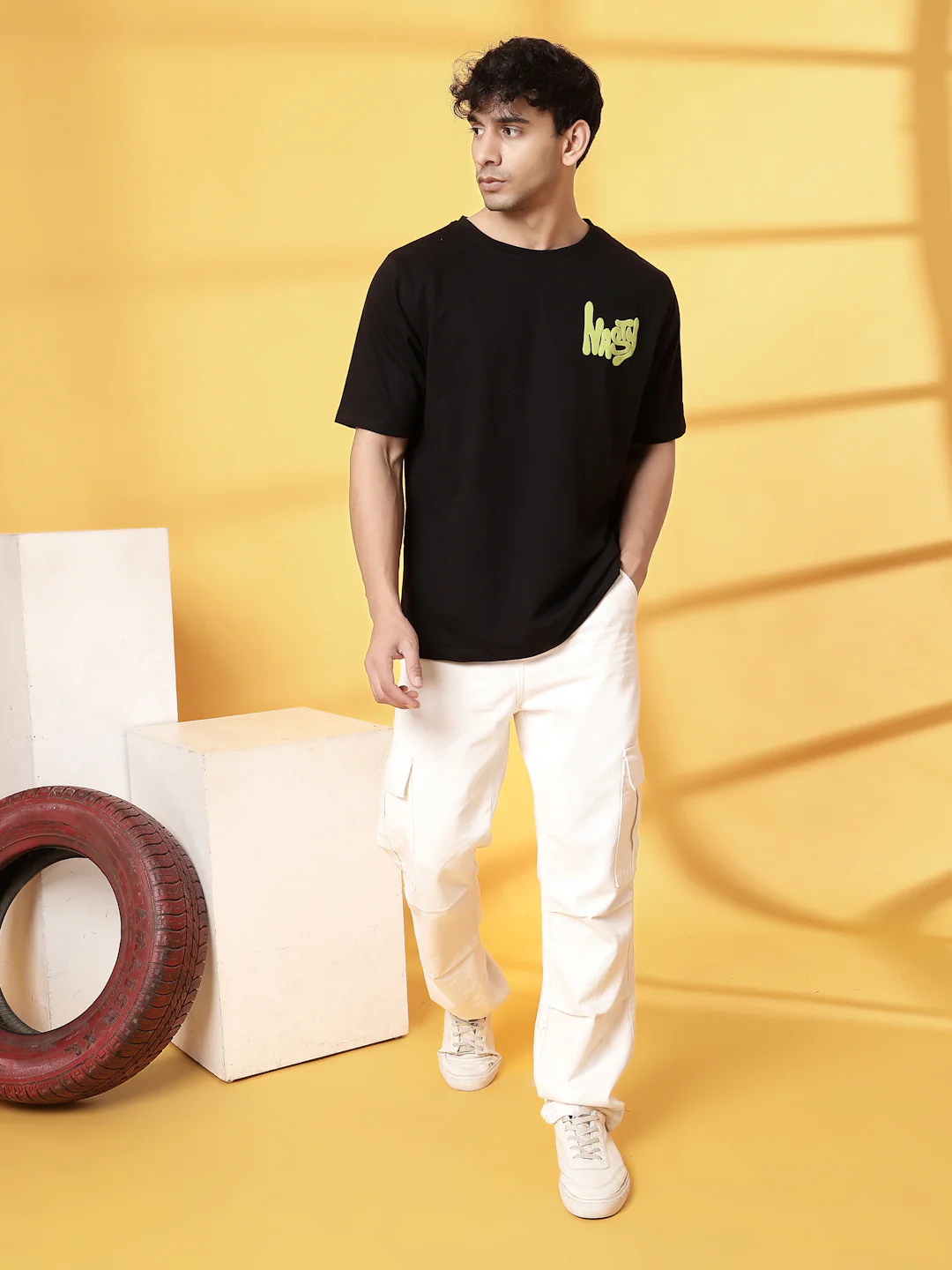 Men Black Terry Oversized Printed T-shirt - Image 3