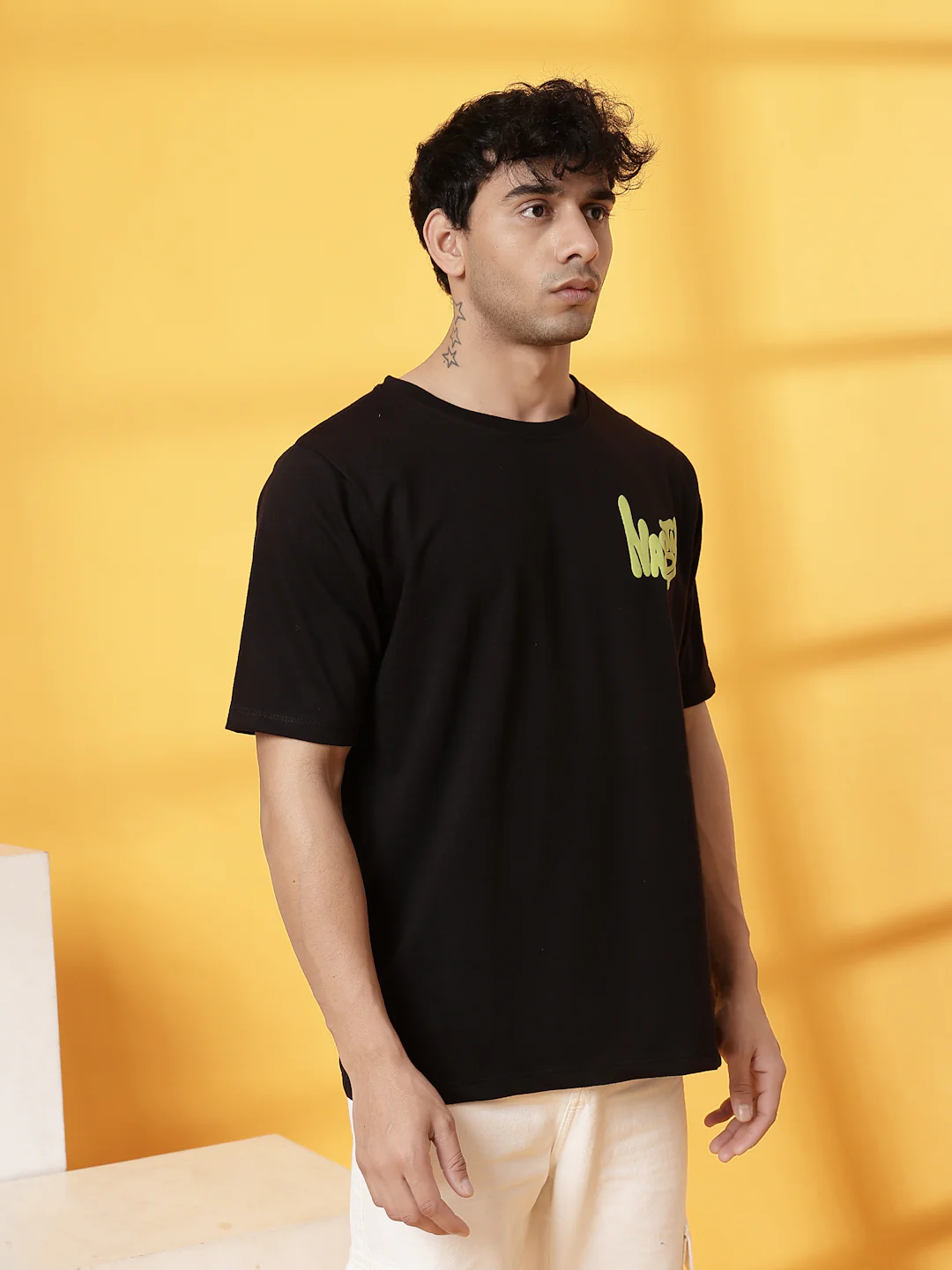 Men Black Terry Oversized Printed T-shirt - Image 4