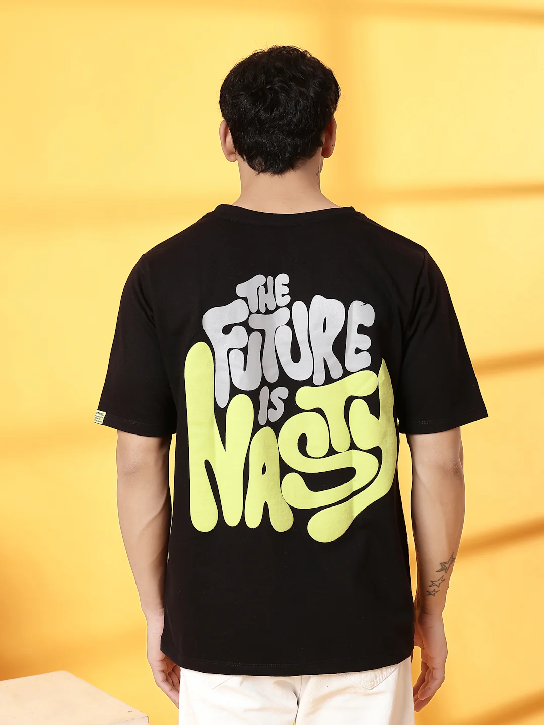 Men Black Terry Oversized Printed T-shirt - Image 5