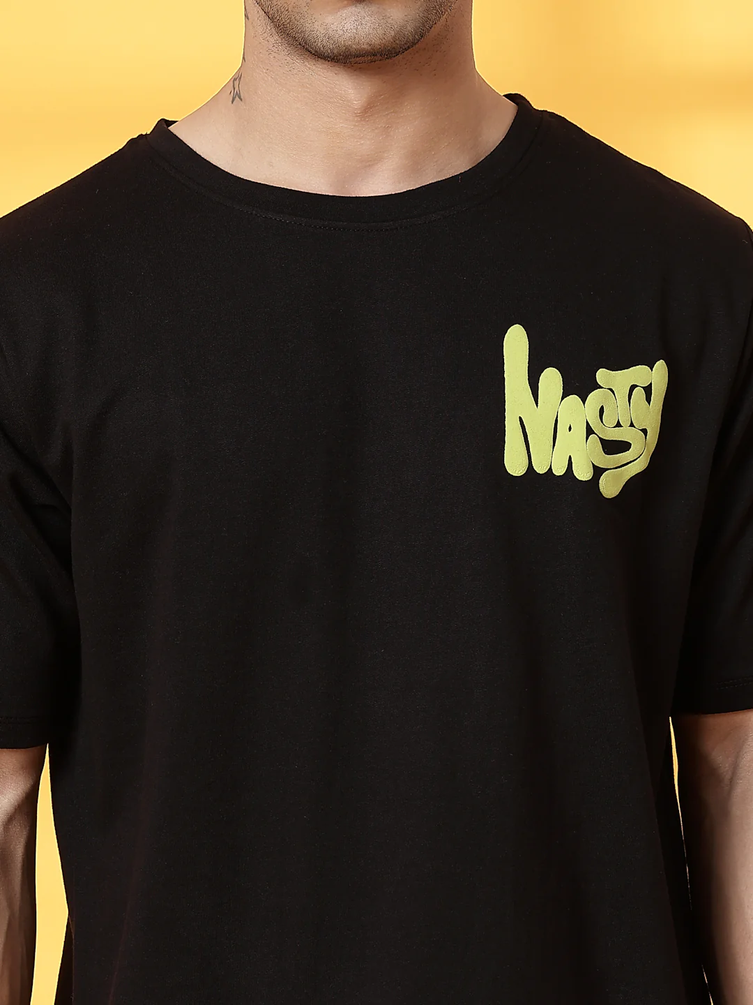 Men Black Terry Oversized Printed T-shirt - Image 6