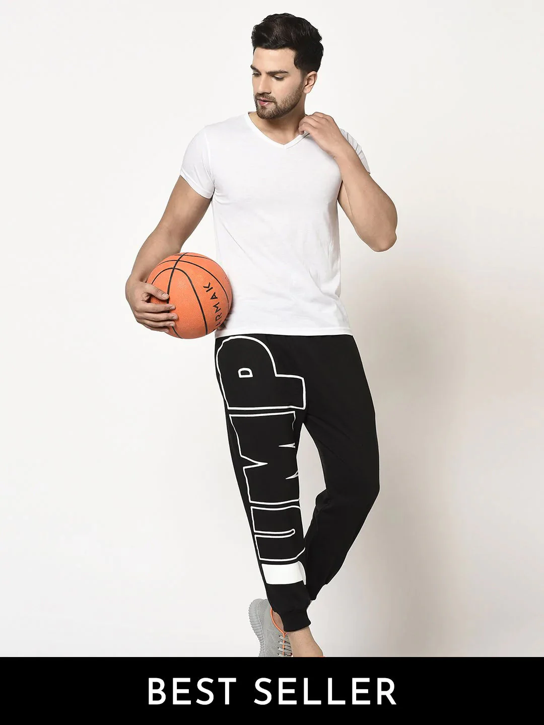 Men Black Terry With Jump Placement Printed Jogger - Image 2