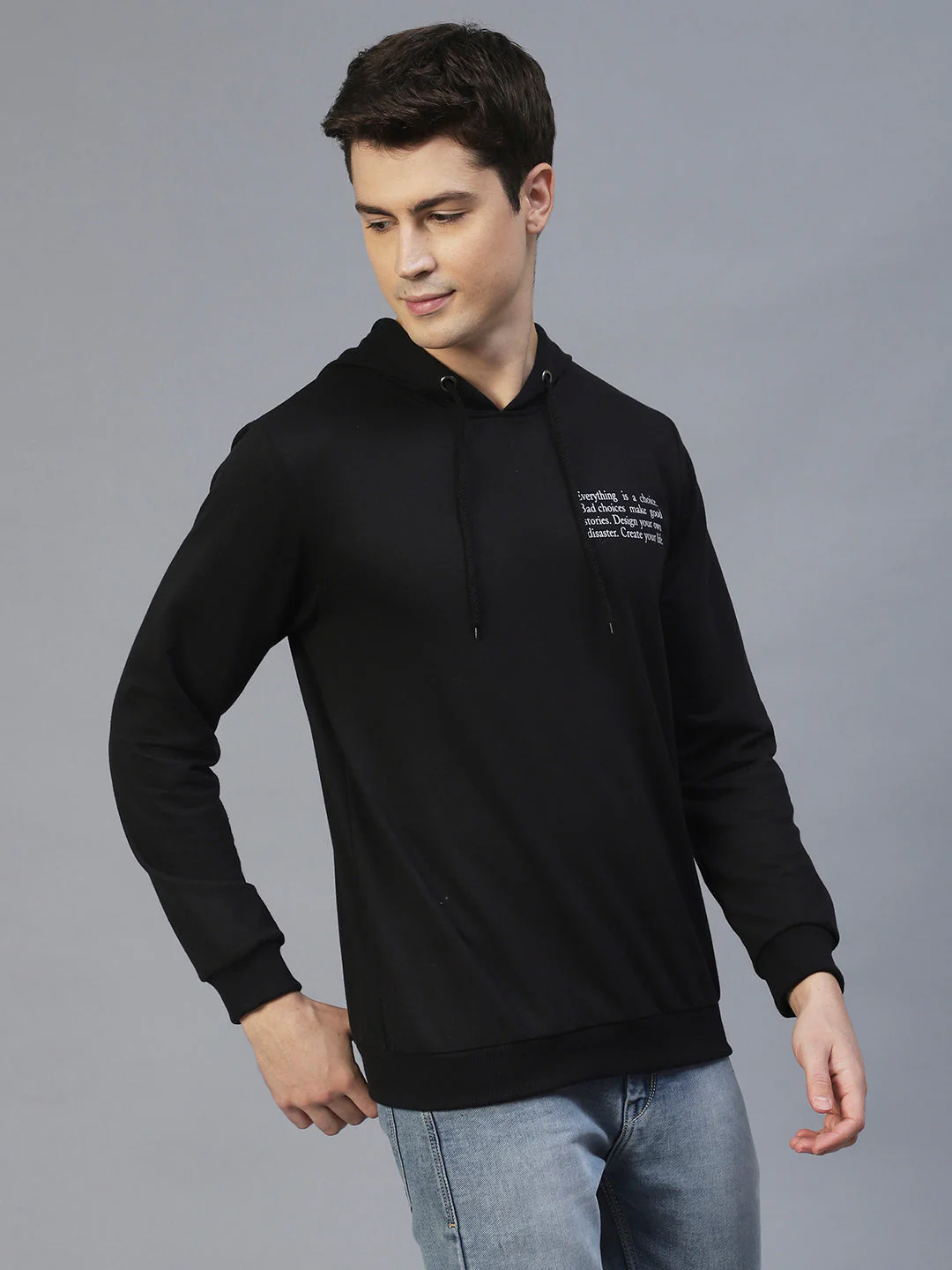 Men Black Text Print Hooded Sweatshirt - Image 2